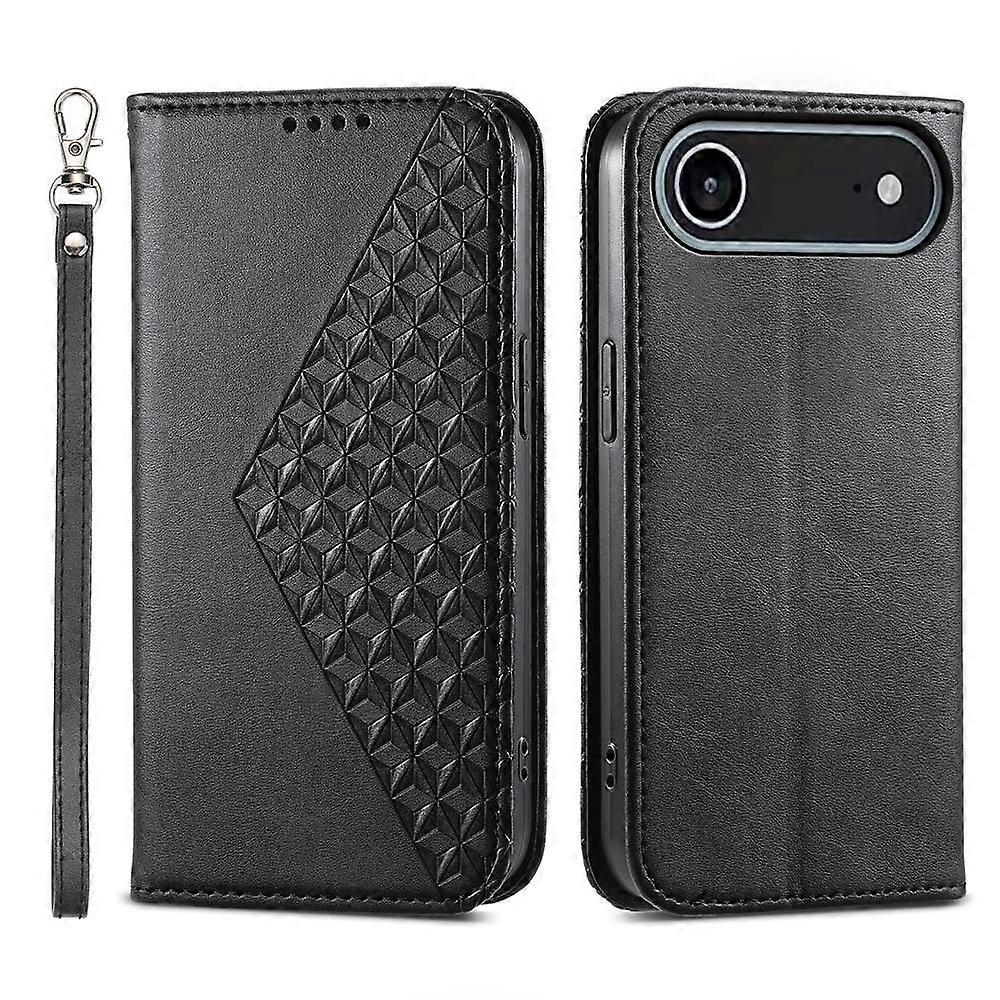 Cubic Grid Calf Texture Magnetic Leather Phone Case