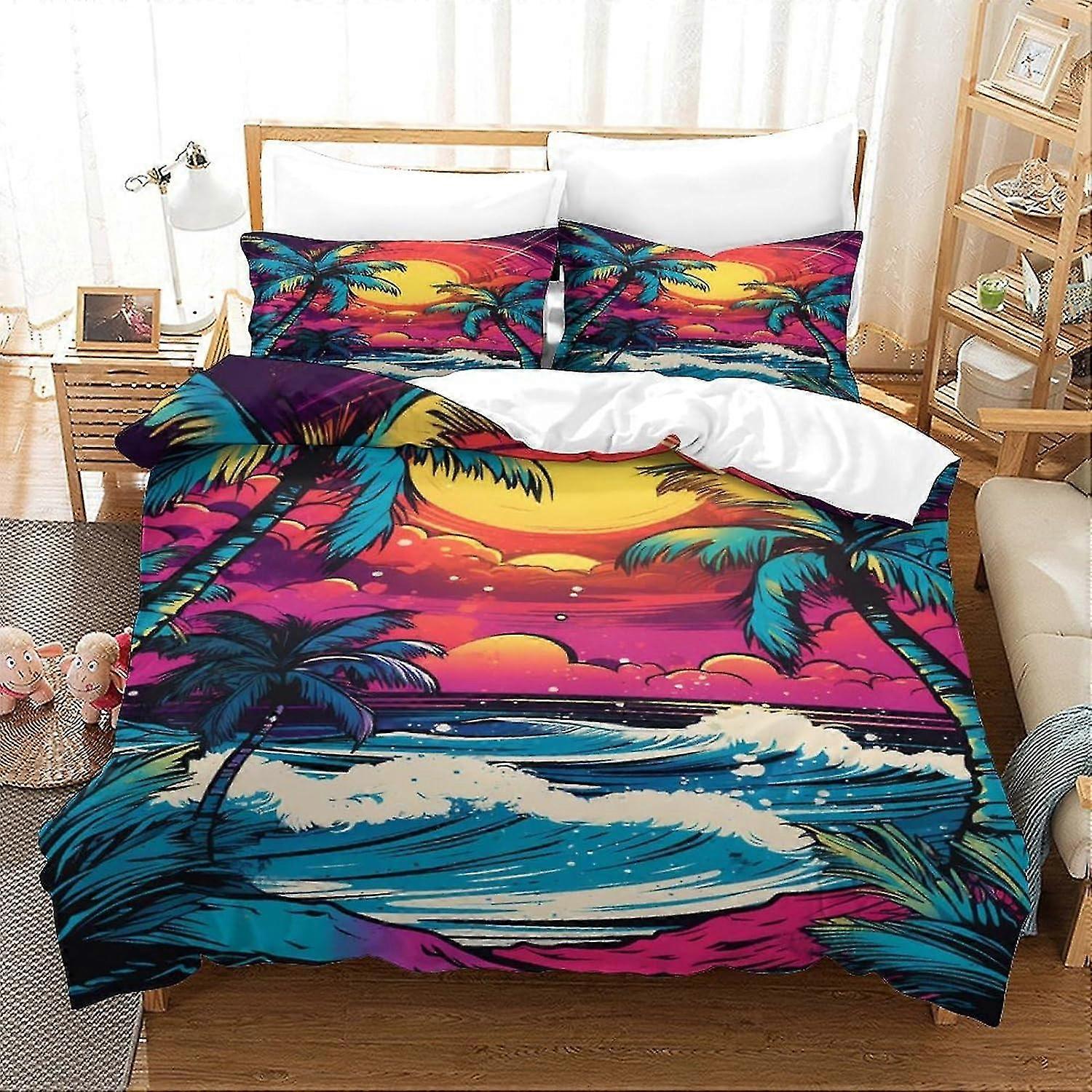 3D Printed Sunny Beach Bed Kit with Passionate Party Design, Soft Microfibre, 3 Piece Duvet Cover Set, 2 Pillowcases, Hidden Zip