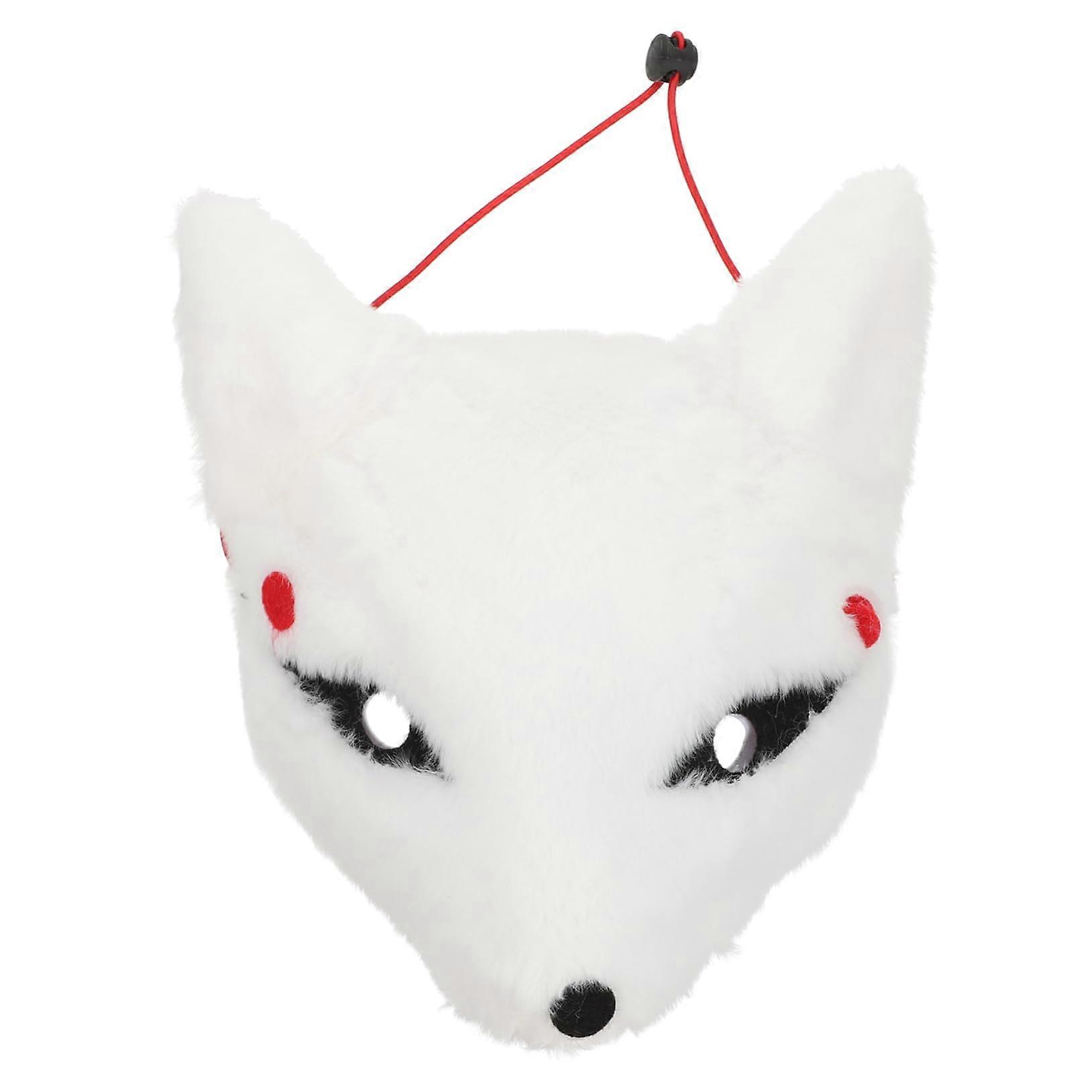 Plush Fox Mask Fabric Masquerade Half Mask Kitsune Cosplay White PVC