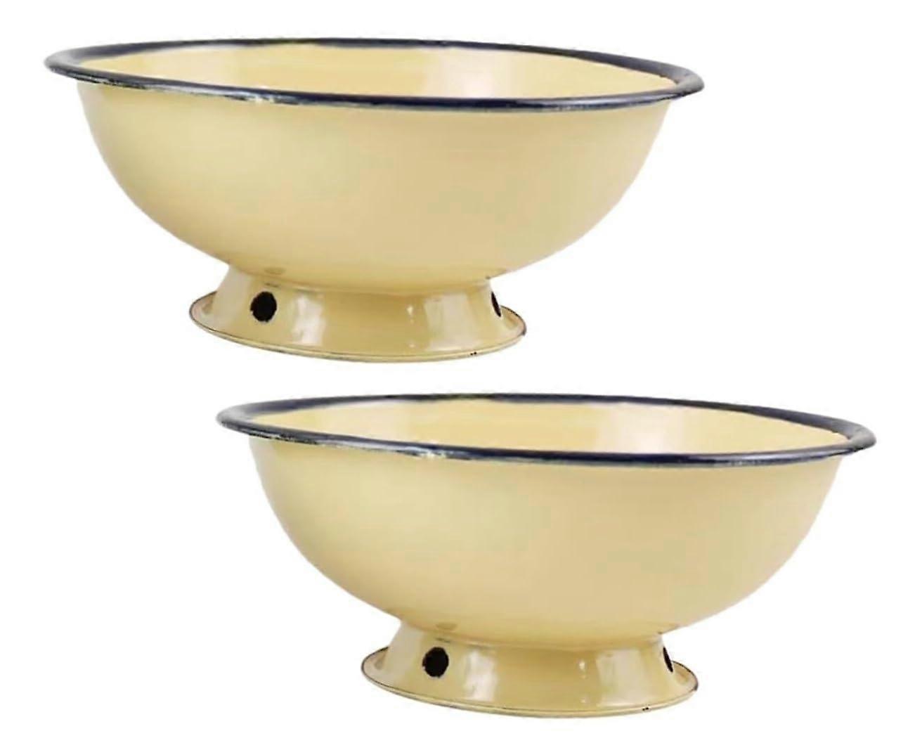 Enamelware Mixing Bowl Set of 2, Vintage Green Enamel Pasta and Rice Bowls, 16x16CM Mushroom Design for Dining and Soup
