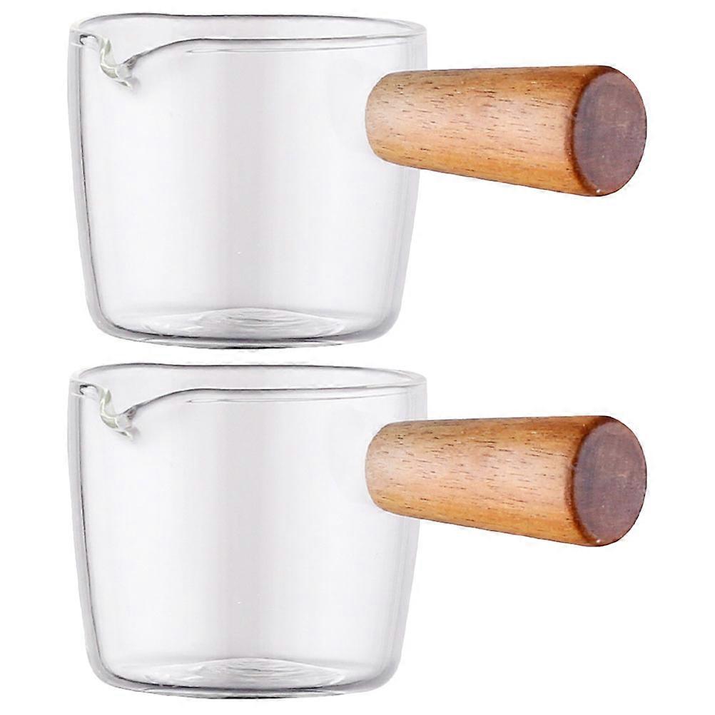 Espresso Glass Pitcher Set   2pcs Small Measuring Cups with Handle for Syrups, Sauces in Stations and Dining