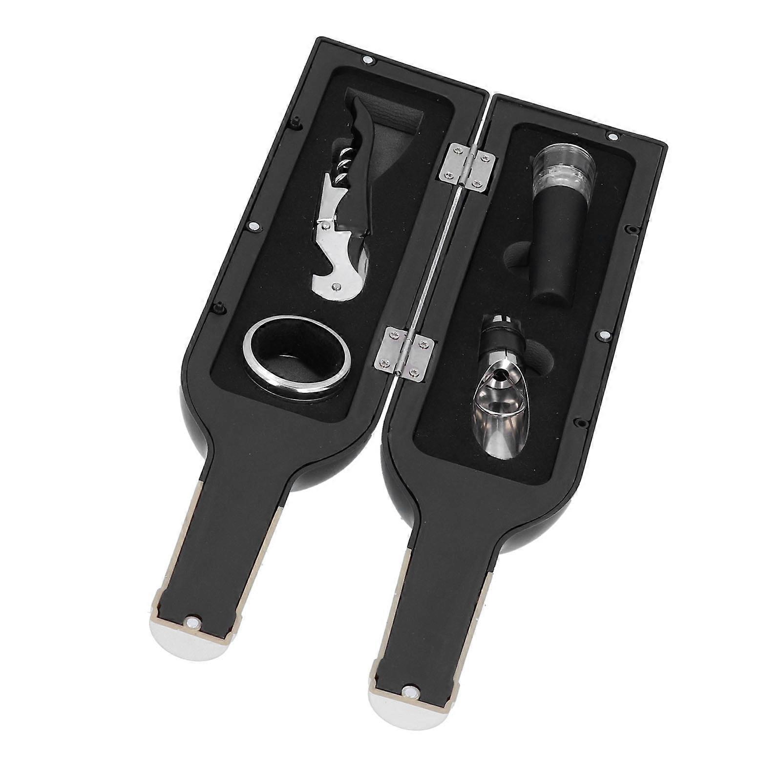 Black Wine Set 409g Corkscrew Stopper Pourer Ring Kit 32.5x7cm