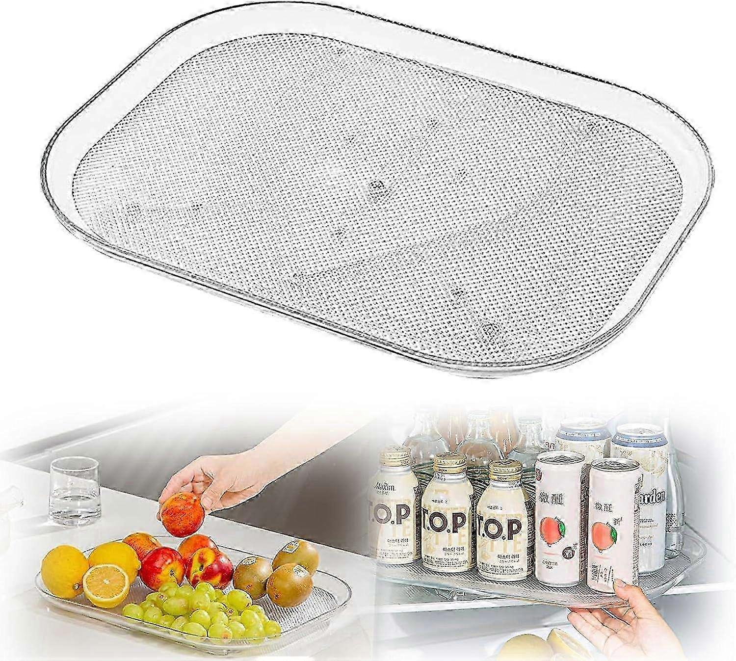 Lazy Susan Turntable Organizer For Refrigerator, 15.67' Clear Rectangular Fridge Organizer Storage,