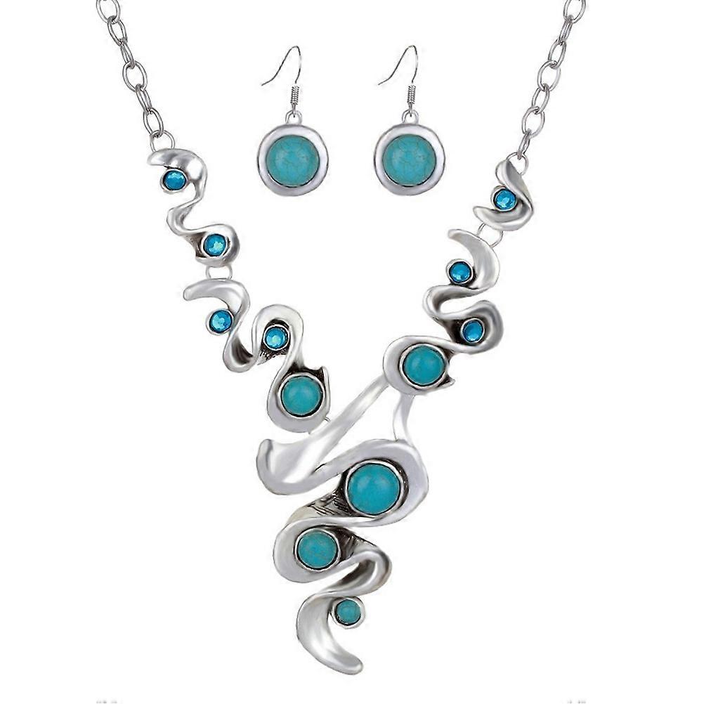 Retro Necklace Earrings Set in Skyblue Alloy Great for Home Easily Matching Different Outfits 1 Set