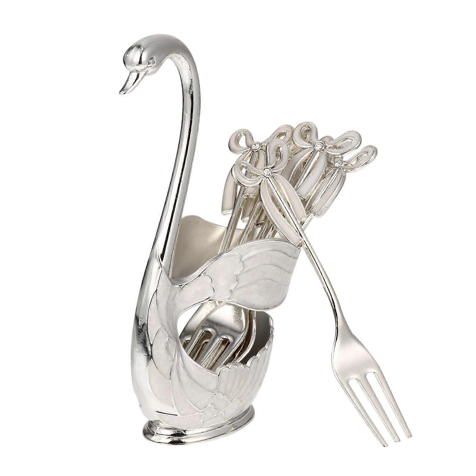 Fruit Serving Forks Lovely Cake Snack Forks Ornamental Style Home Use Silver 15.00X7.00X4.50CM 1 Set