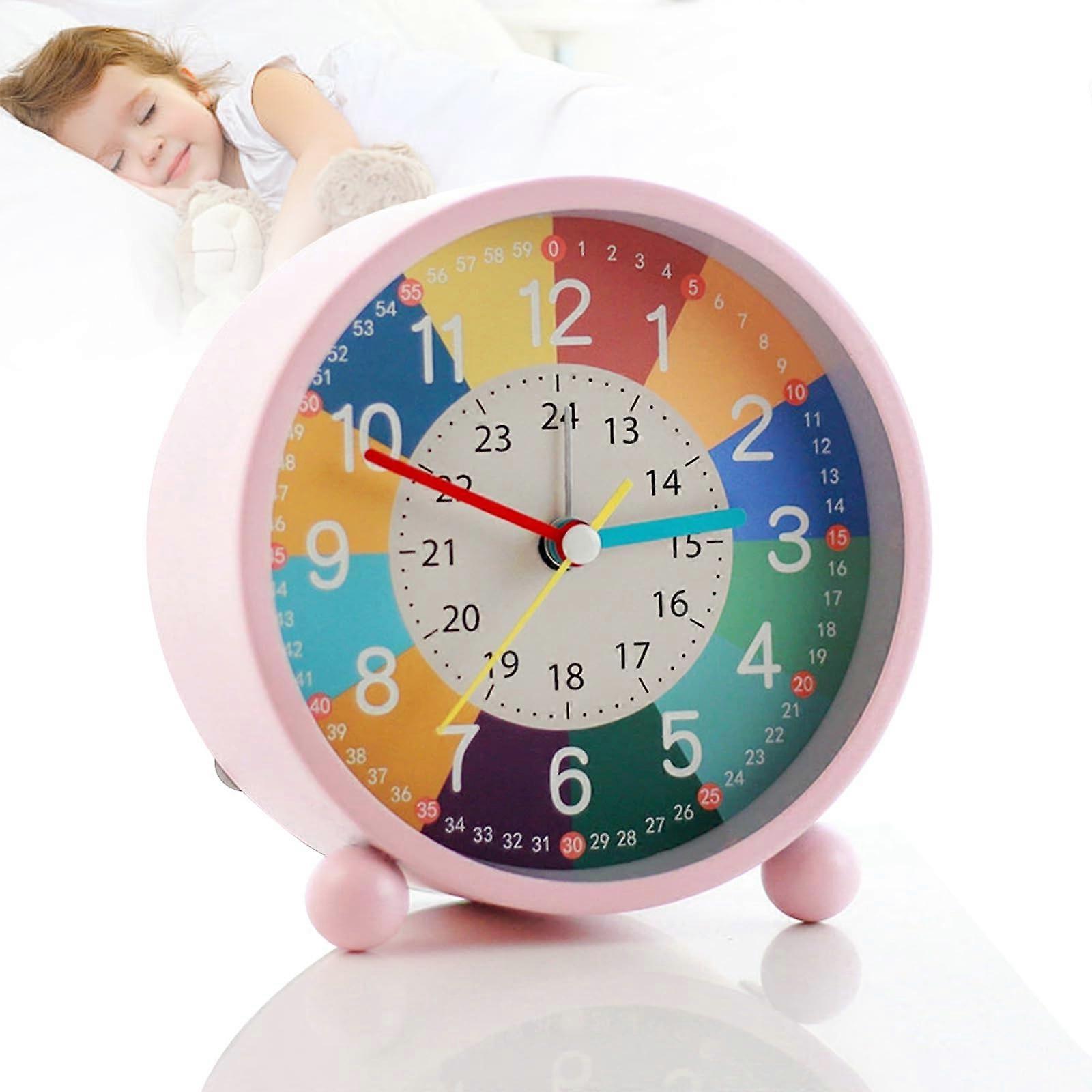 Analog Alarm Clock for Kids Without Ticking, Night Light, BatteryPowered Pink