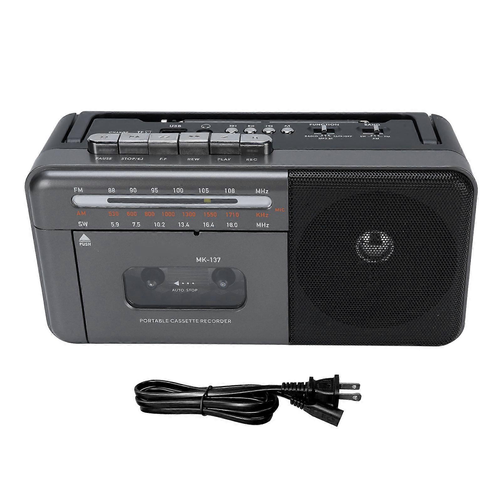Portable Retro Cassette Tape Player with Bluetooth FM AM SW Radio Rechargeable Speaker for Home Travel Outdoor US Plug