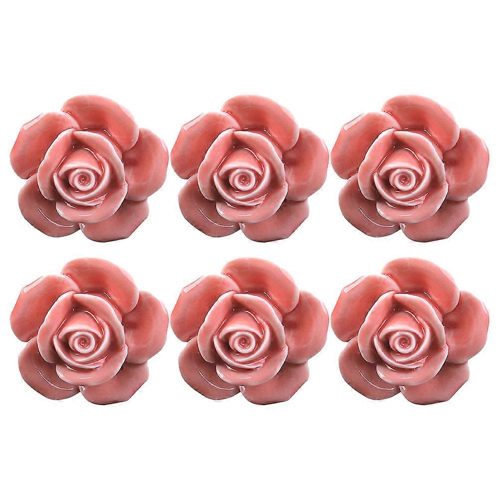 6pcs Rose Shaped Ceramic Cupboard Cabinet Drawer Door Knobs Pull Handles