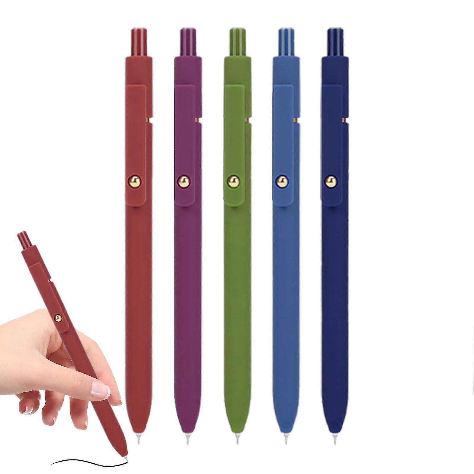 Gel Pens Set, 5 Black Ink Fine Point Writing Tools, Quick Dry, Comfortable Grip, Retro Color for Journaling and Note Taking