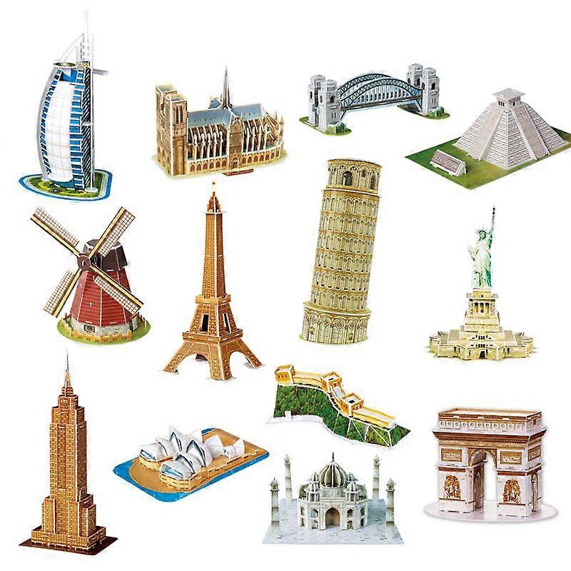 2-piece set of 3D three-dimensional puzzle mini world building model toys, children's assembly paper puzzle (random style)