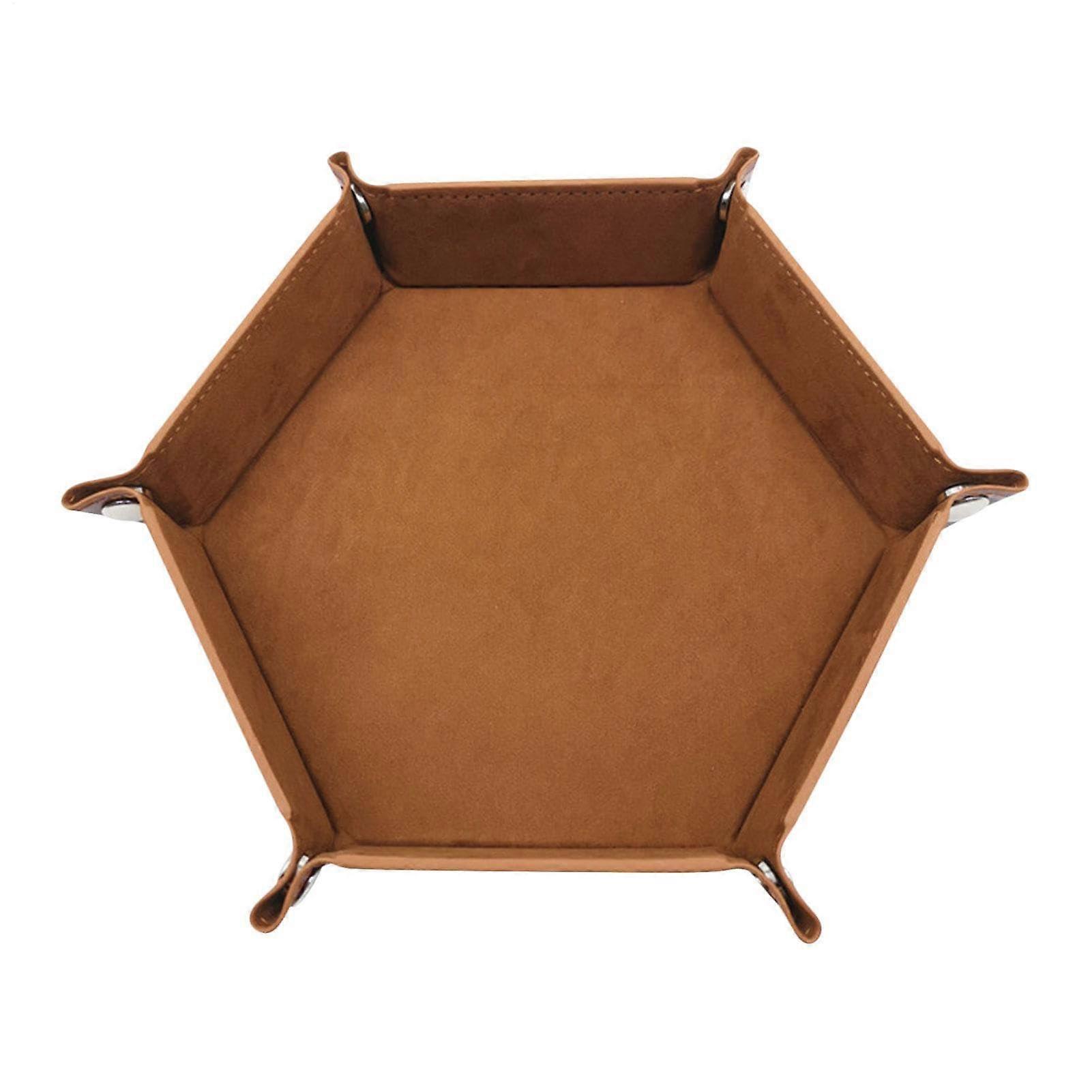Hexagon Dice Tably PU Leather Dice Tray With Cube Holder Box, Portable Tabletop Rolling Tray For RPG DnD Brown Gift