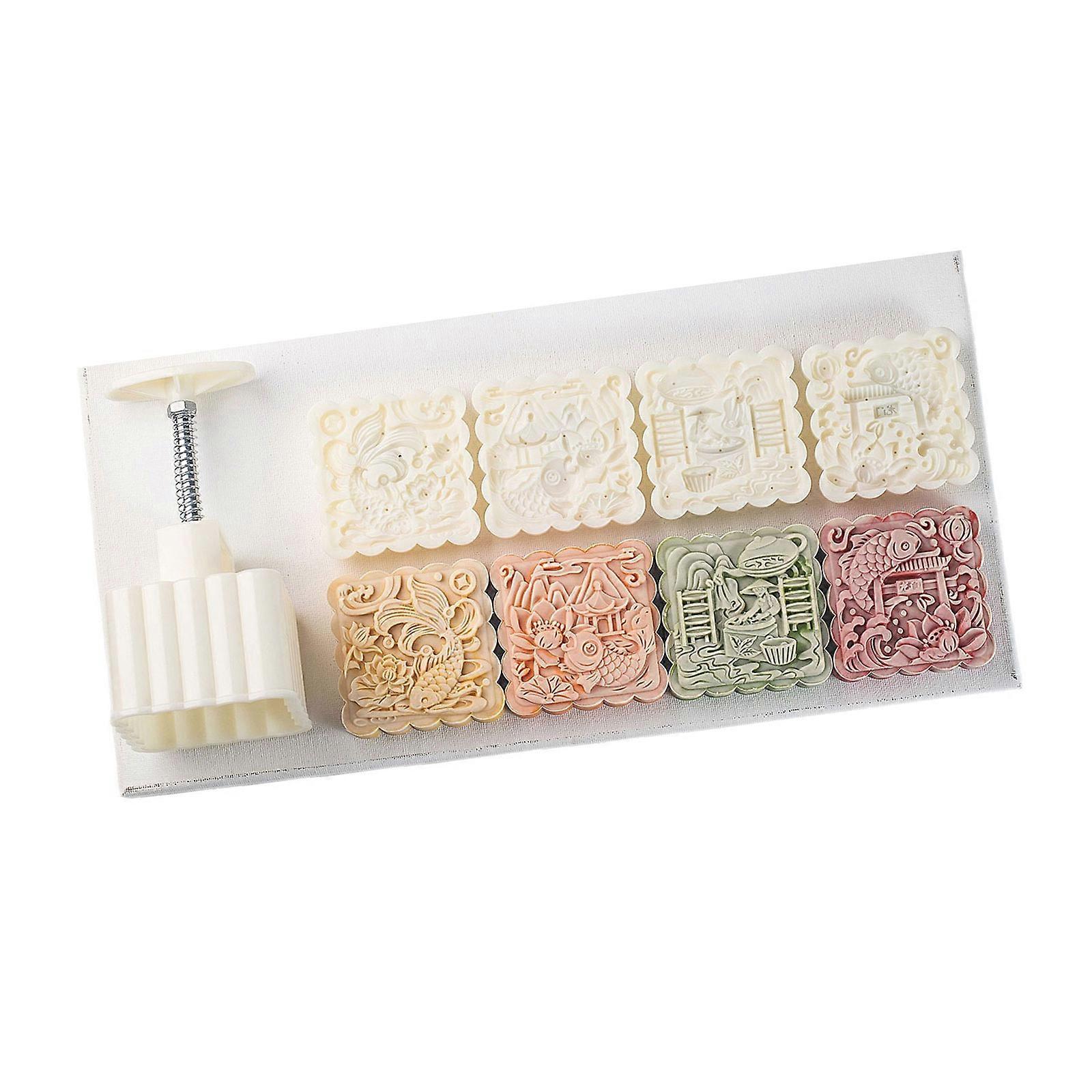 Hand Pressure Dessert Molds Square Fish Pattern Cookie Molds Dessert Maker Festival making Cookie Pastries Tool Multicolor