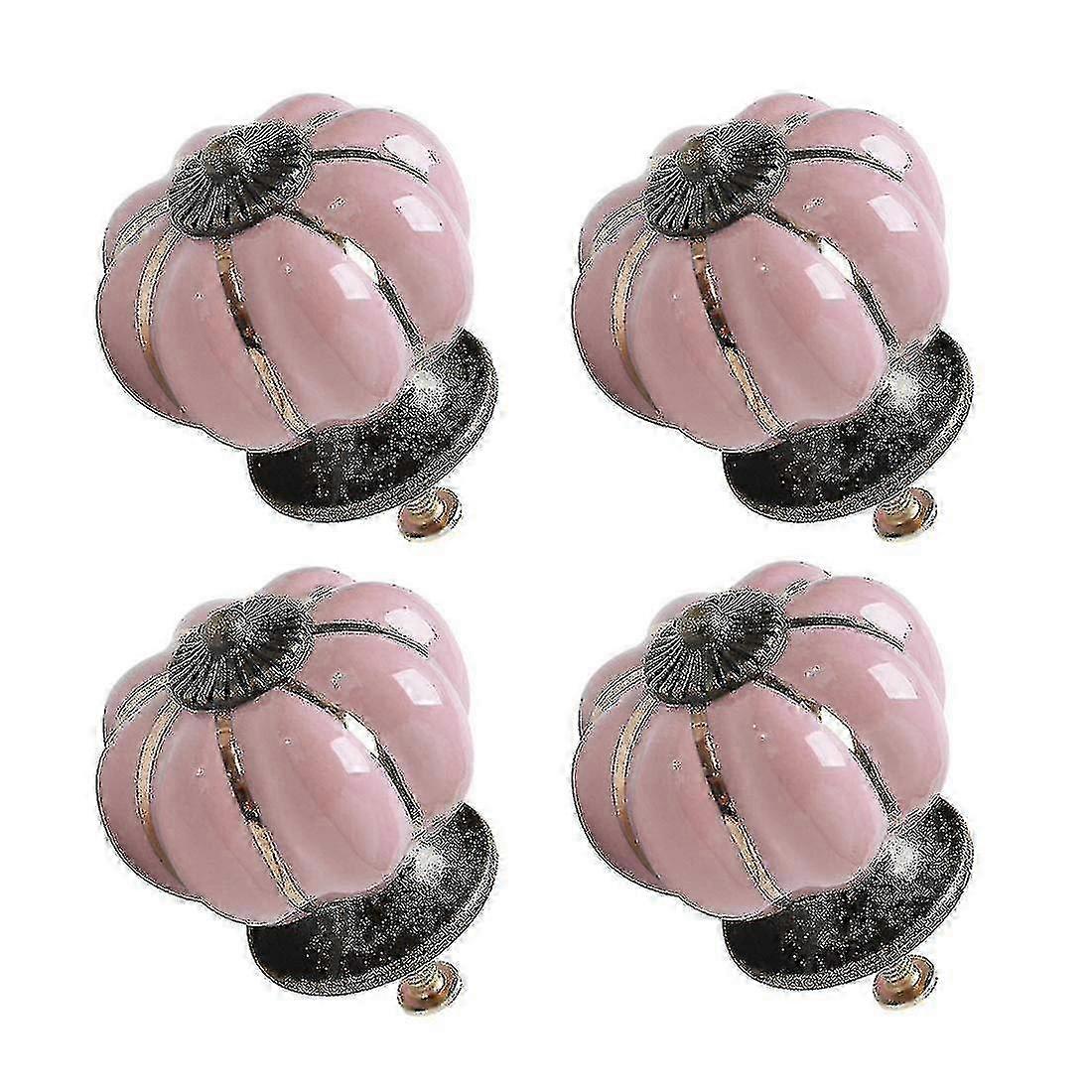Decorative pink knobs for cupboards, 4pcs ceramic vintage pumpkin handles
