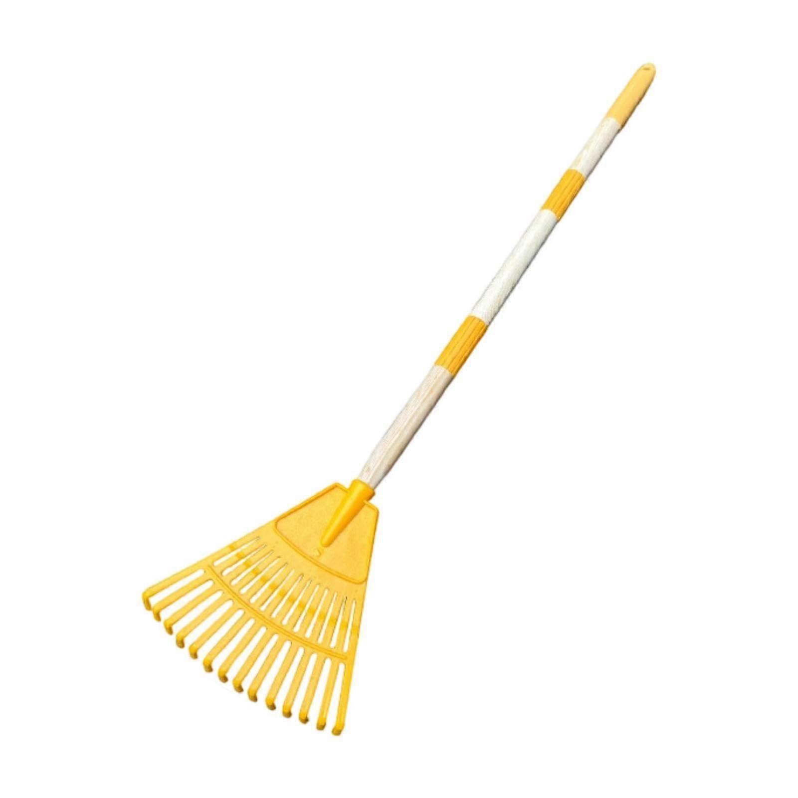 Leaf rake for agriculture, home, ergonomic, 14 tines, quick cleanup with long handle, garden tool, children's rake, yellow