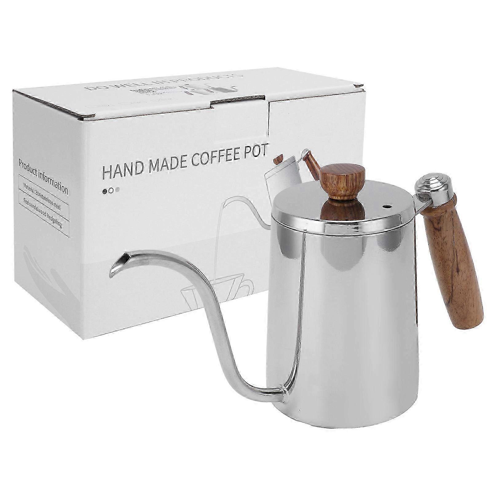 600ML Drip Coffee Maker Pot with Wooden Handle - 304 Stainless Steel Coffee Pour Over Pot for Perfect Brewing