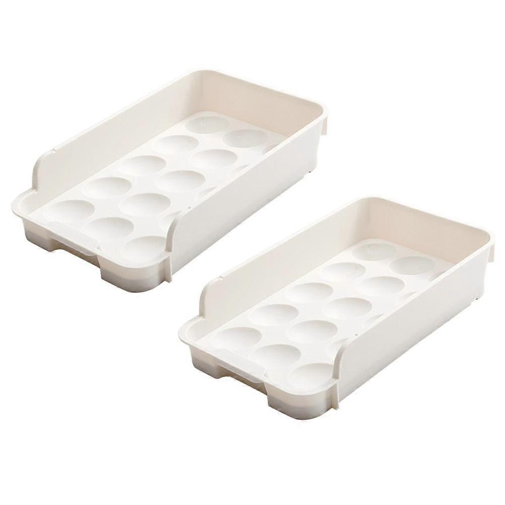 White Plastic Egg Dispenser for Refrigerator with Drawer Design for Easy Storage in Fridge 2Pcs