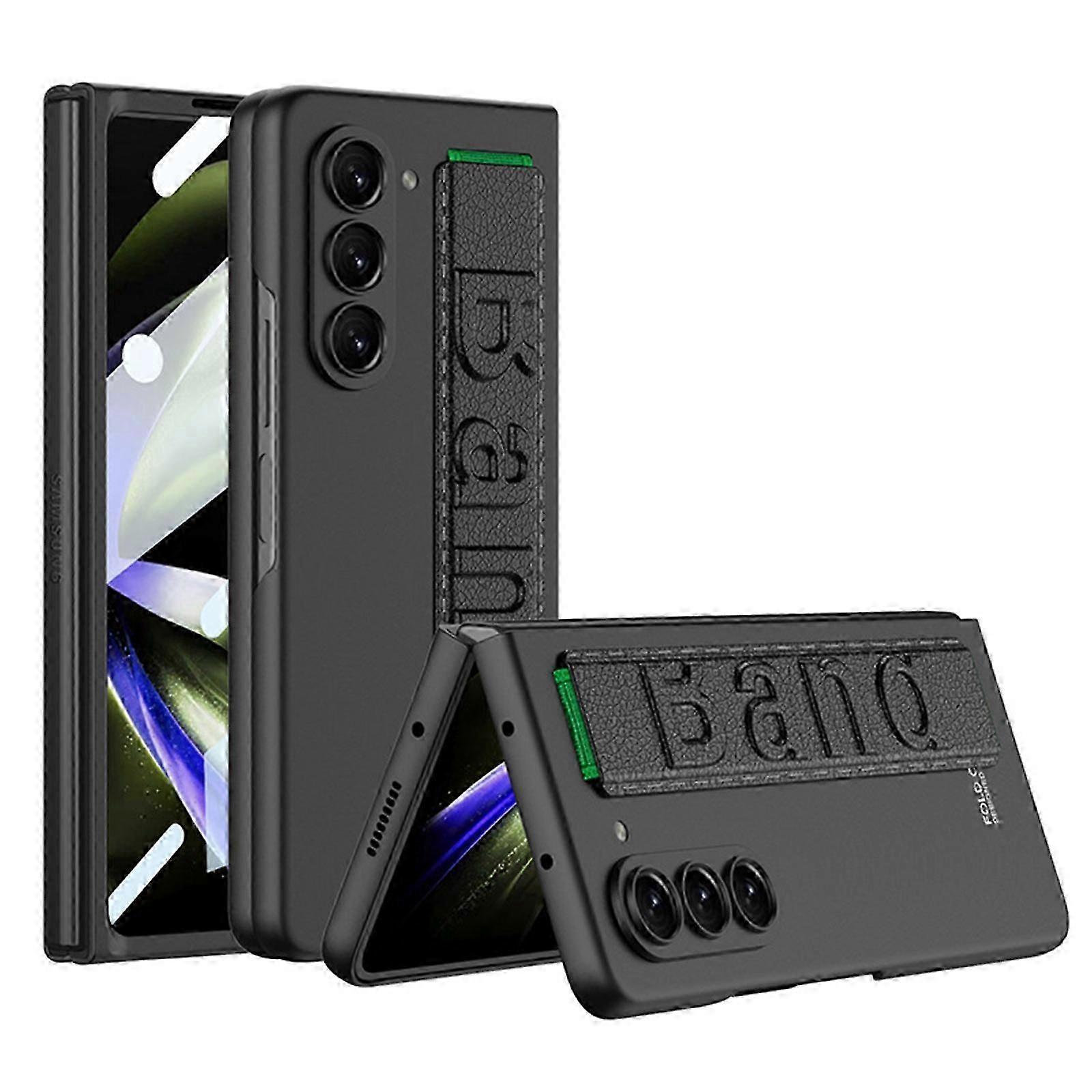 Case for Samsung Z Fold 5 Built-in Screen Protector, Shockproof Z Fold 5 Case with Handle Strap & Hard Anti-Scratch Kickstand