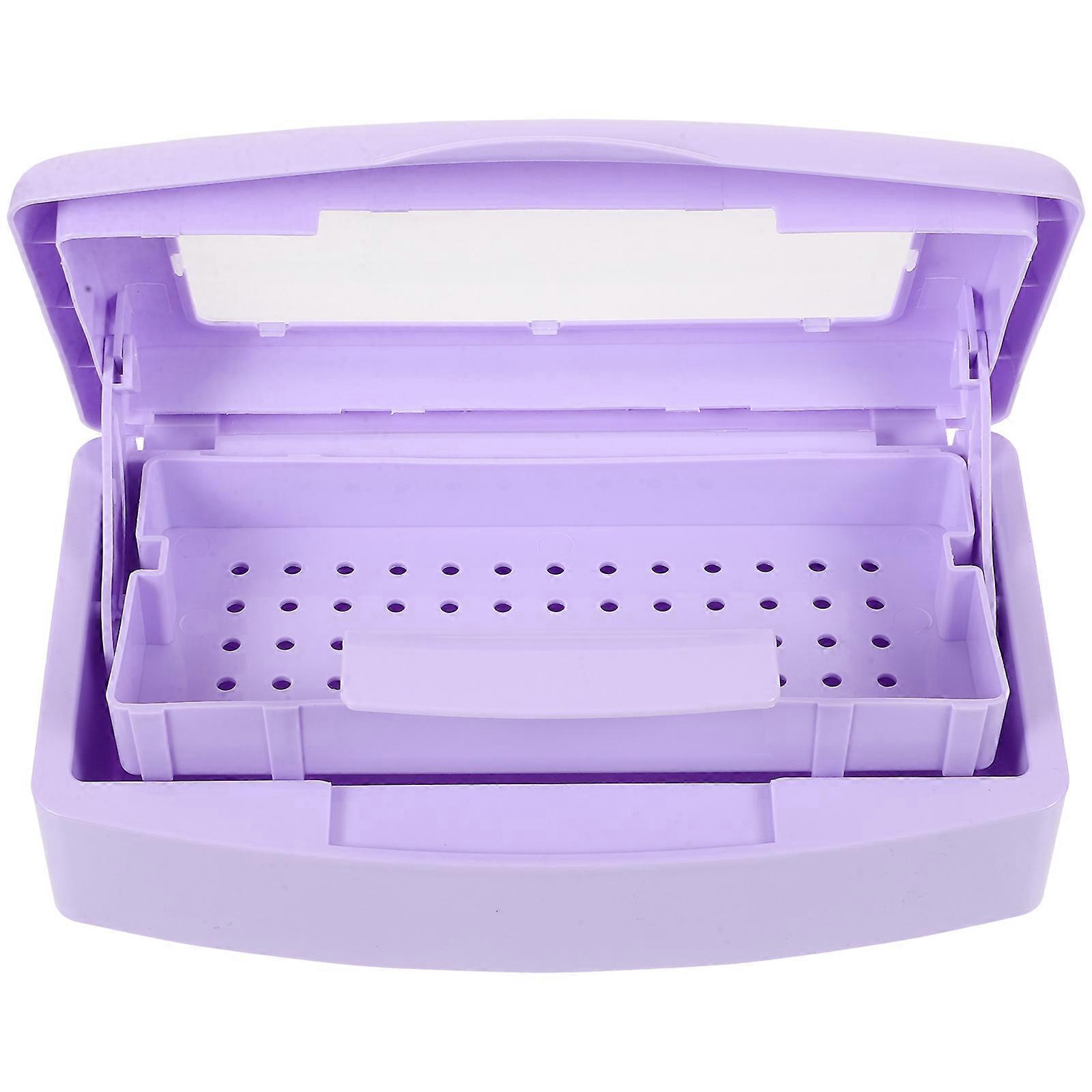 Purple Plastic Nail Tool Cleaning Case with Lid for Storage and Organization 6.5 x 4.3 x 2.2 inches