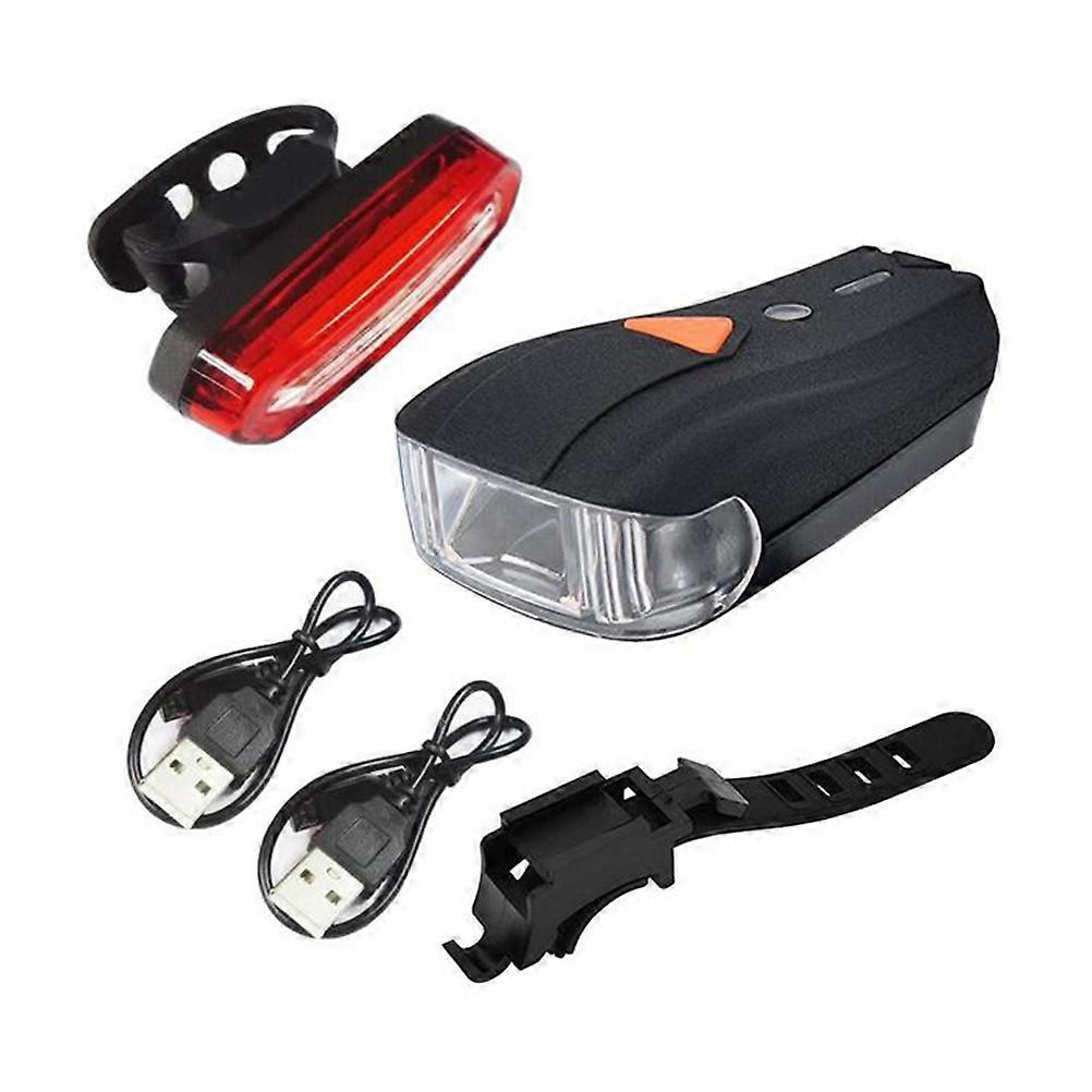 USB Rechargeable Bike Light Set with LED for Night Riding Safety Black Plastic Waterproof 2H Charge Time