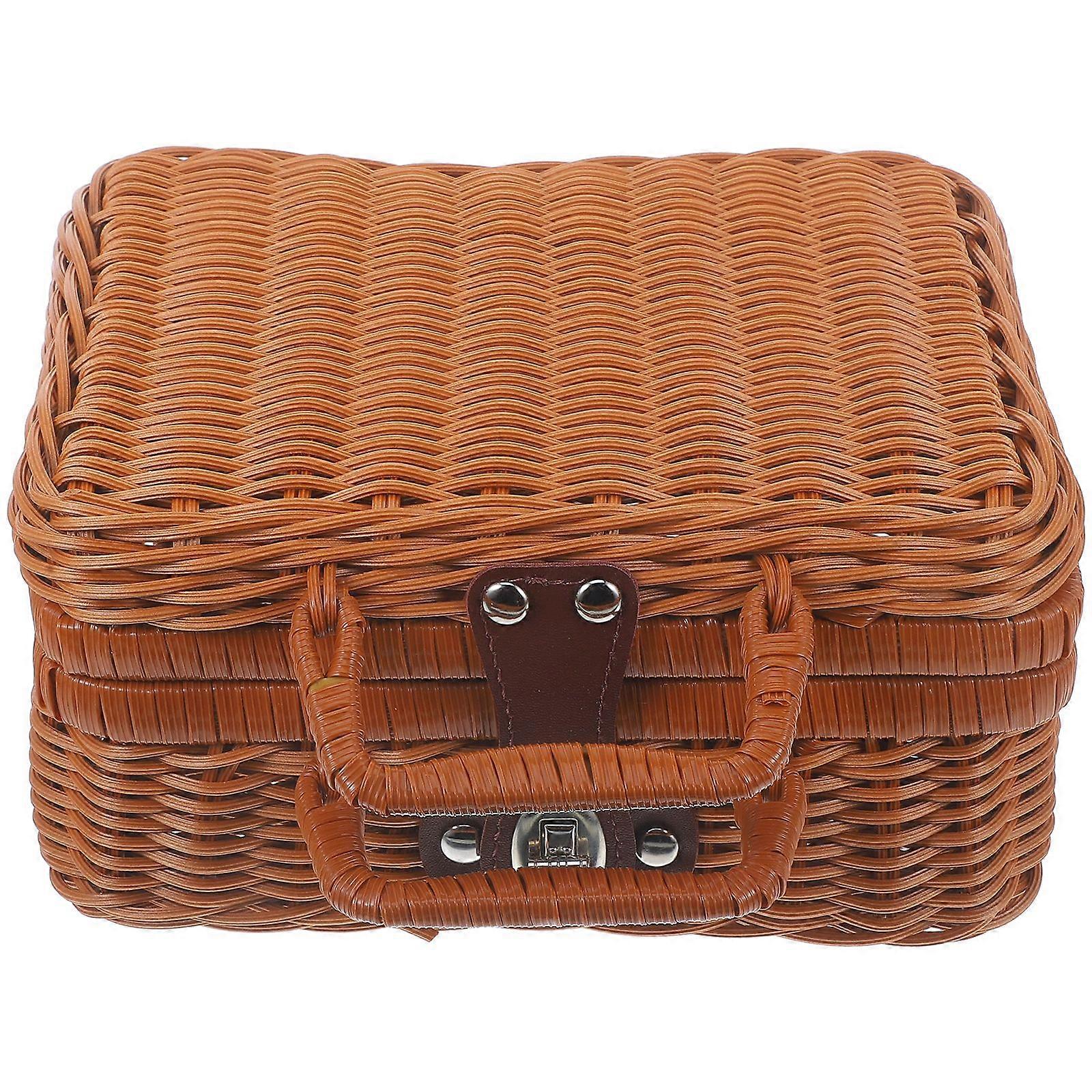 Simulated Rattan Woven Suitcase Retro Storage Box Handwoven Storage Case