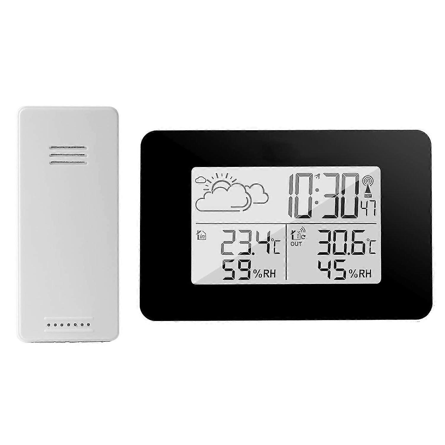 Wireless Radio Weather Station with Outdoor Sensor, Indoor and Outdoor Digital Thermometer and Hygrometer - Weather Forecast, Alarm Clock, Backlight f