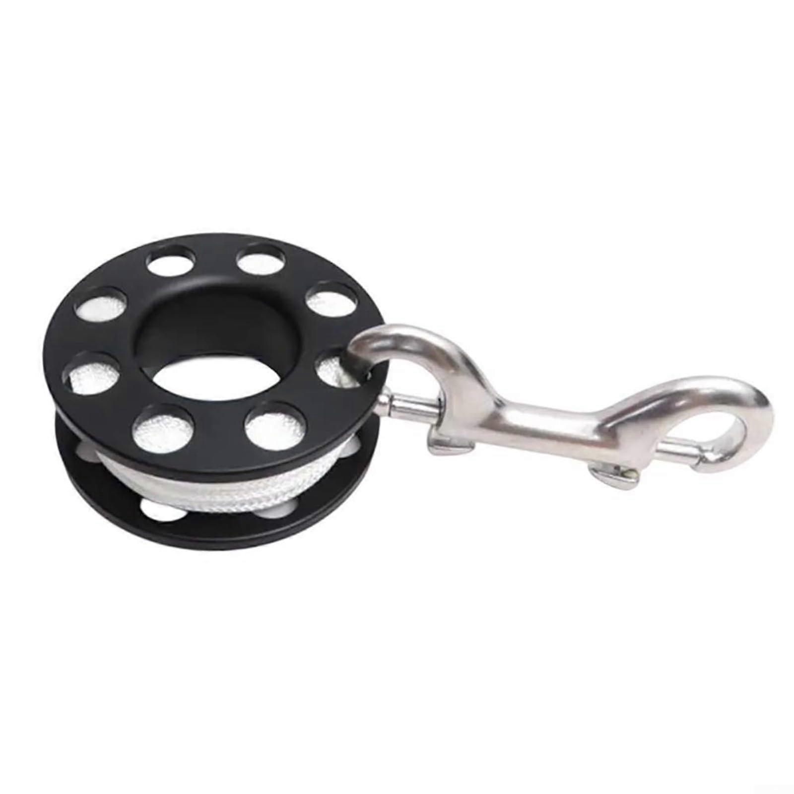 Compact Diving Finger Spool Reel 15M Underwater Line with Double Hook Snap for Scuba Snorkeling and Freediving