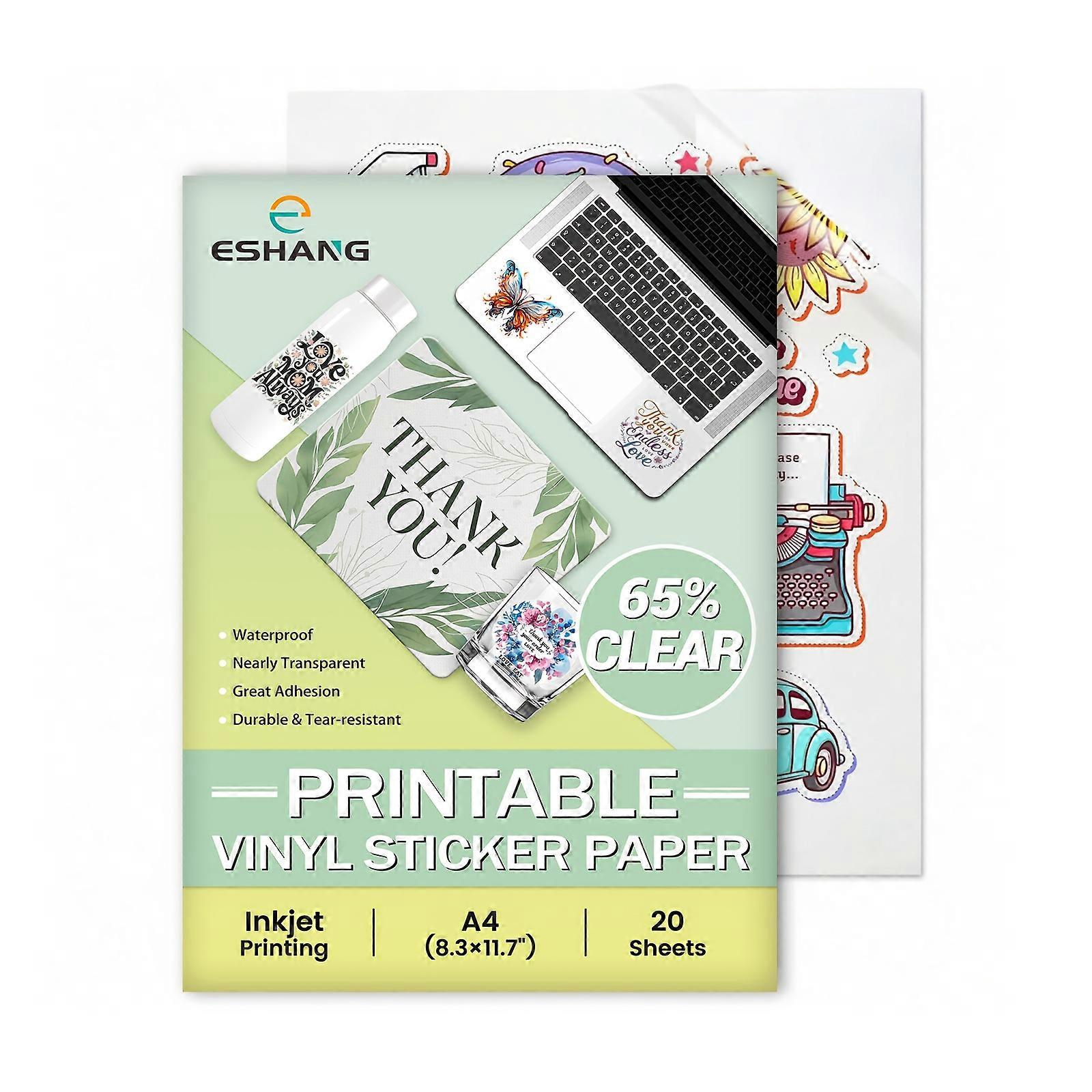 20 Sheets A4 Premium Translucent Clear Printable Vinyl Sticker Paper, 8.3×11.7 Inch Waterproof Self-Adhesive Decal Paper, Suitable for Inkjet Printers