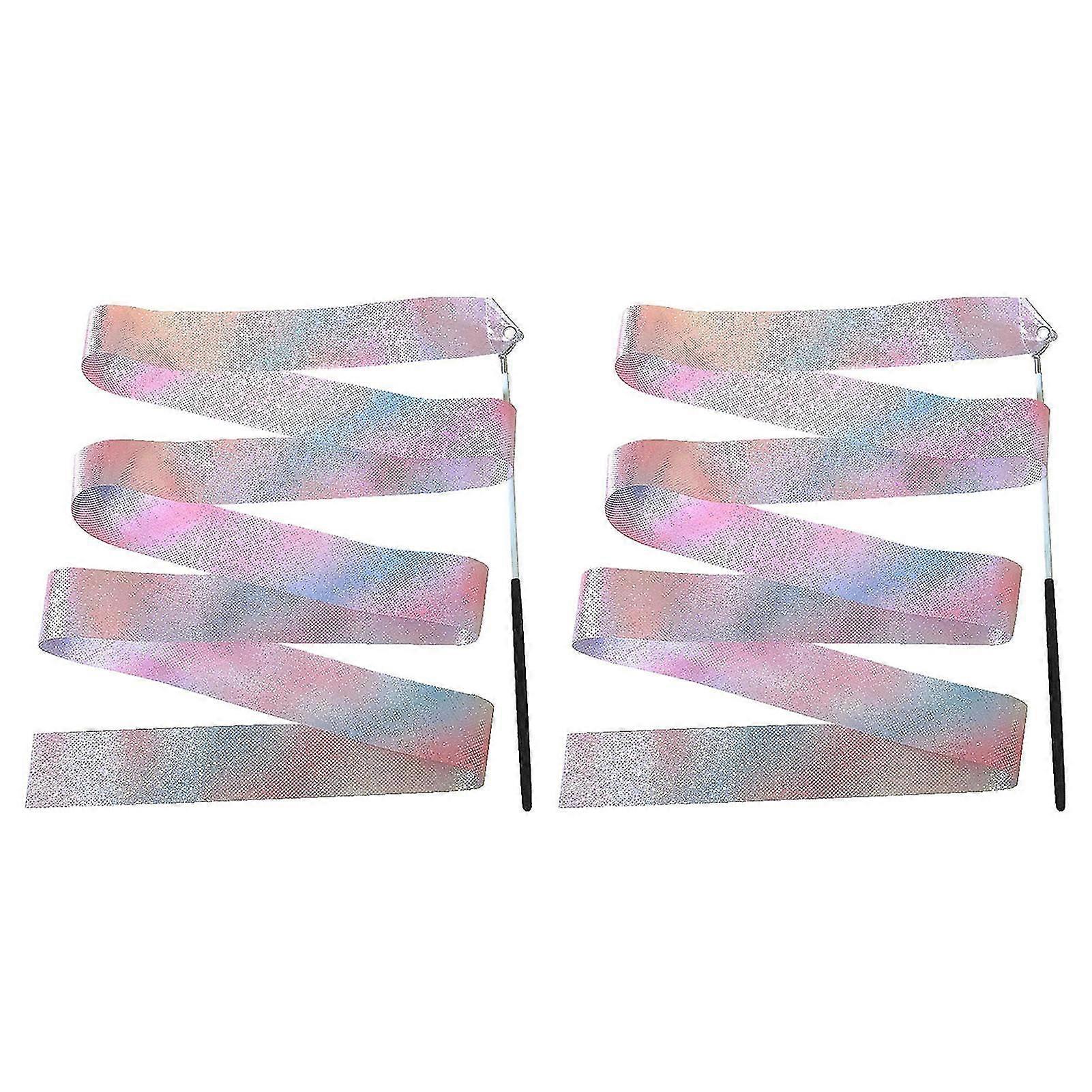 2Pcs Gymnastics Ribbons with Wand Strong Sparkling Soft Smooth Long Ribbon Training 2/4m Artistic Dancing Twirling Stick Streamers Children Toy