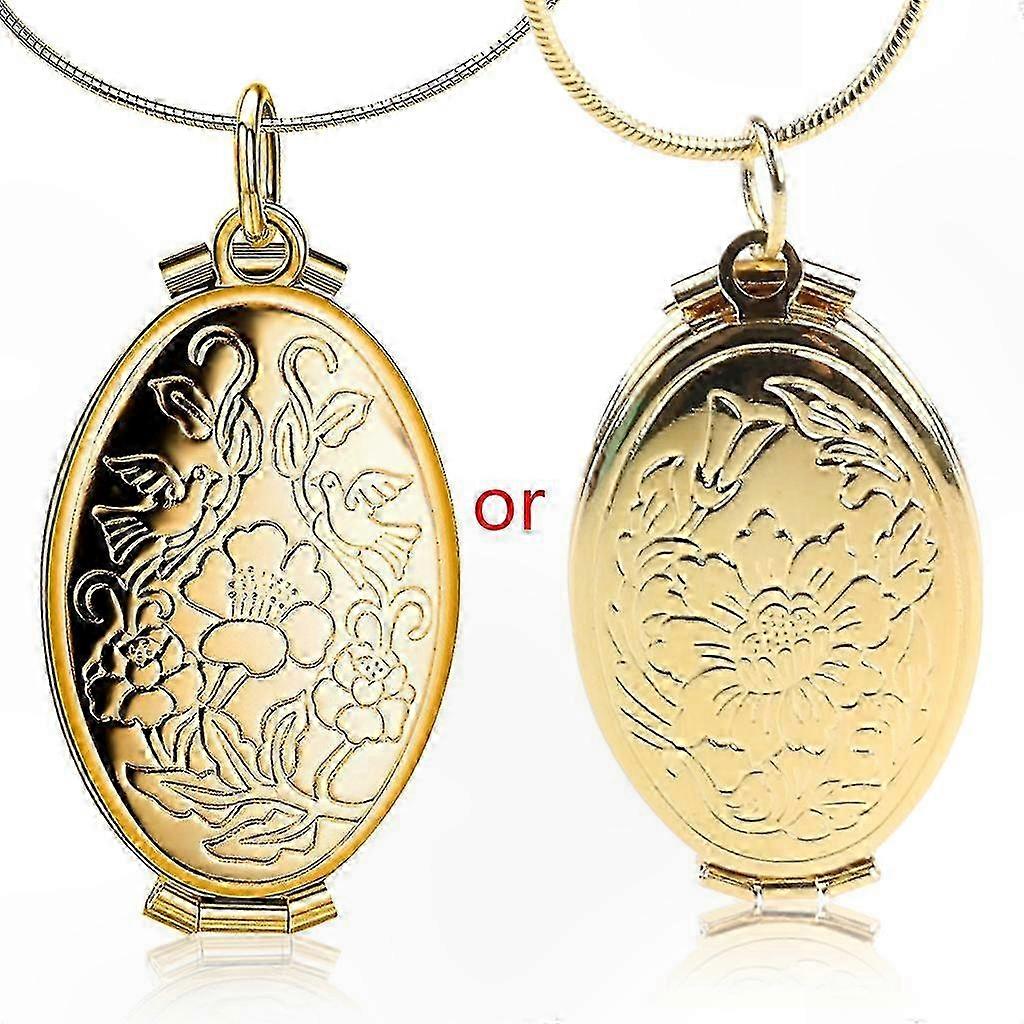 Oval Shaped Expandable Photo Locket Necklace with Floral Design for Pendant