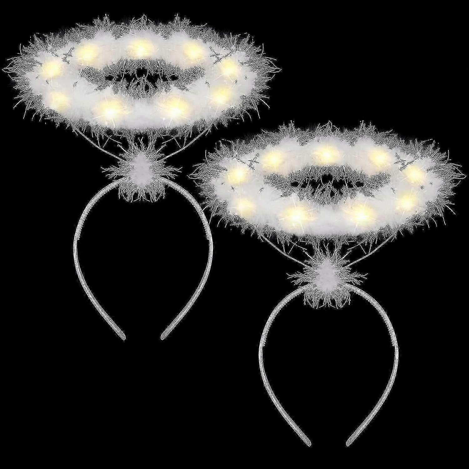 2 عبوة LED Angel Halo Headrib مع ريش أبيض لحفلة عيد الميلاد