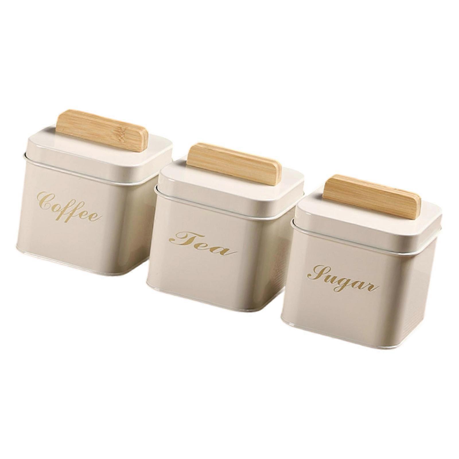 Bamboos Lid Coffee Teas Sugar Jar Practical Storage Canister with Sealed Lid Kitchen Counter Organization Tool  White