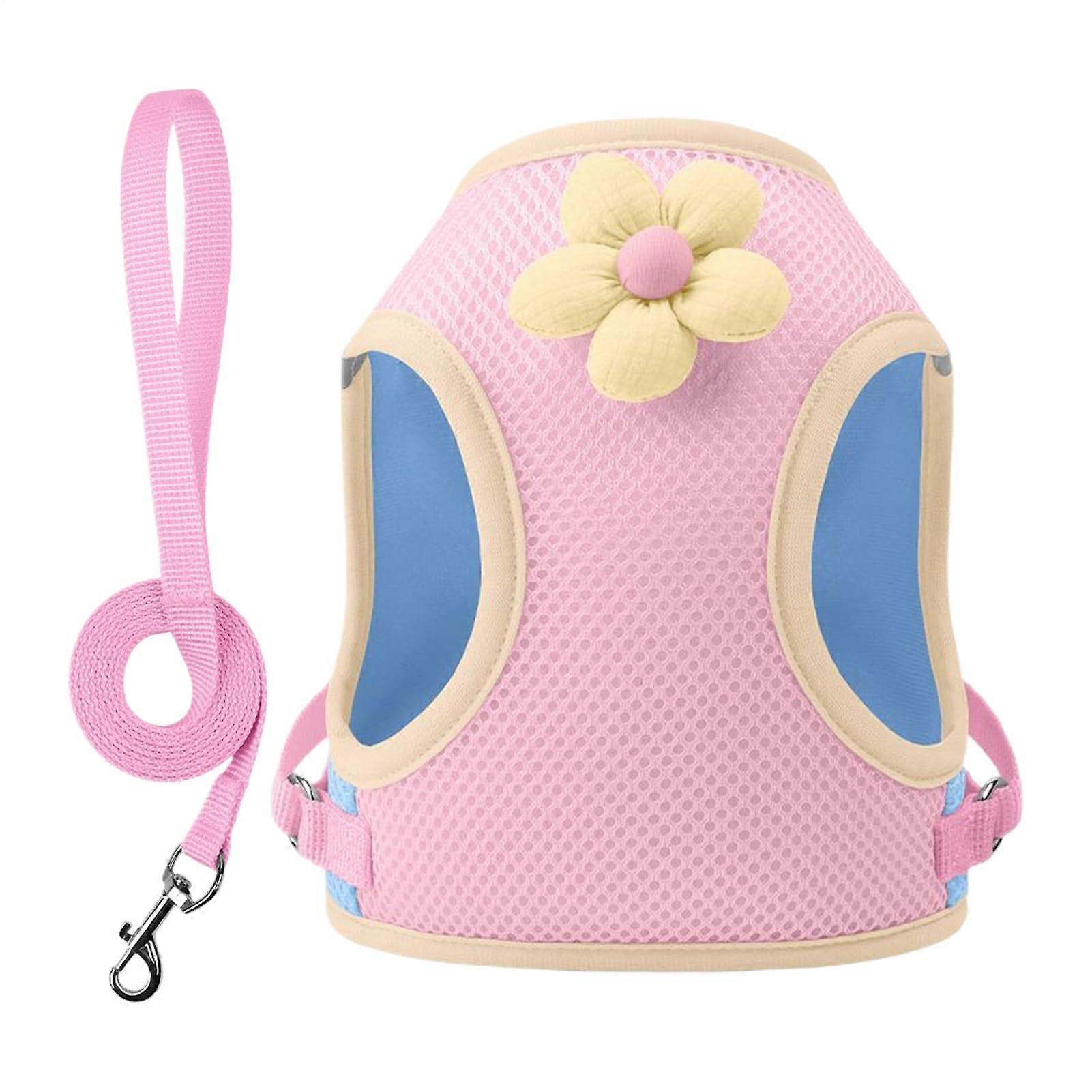 Puppy Harness Kit Small Pet Harness Set, Reflective Chest Harness, Cartoon Puppy Design, Pink Size S