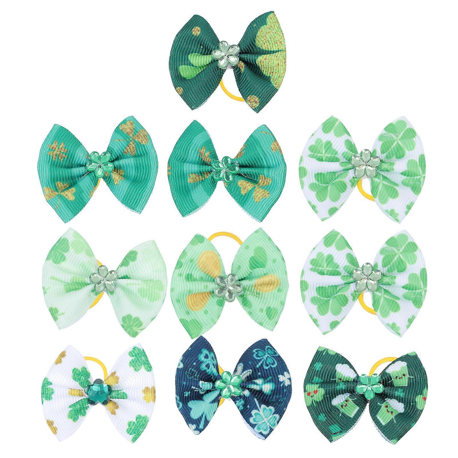 Irish Festival Pet Bow Hair Decoration for Pets with Green Woven Material Breathable Use 10Pcs