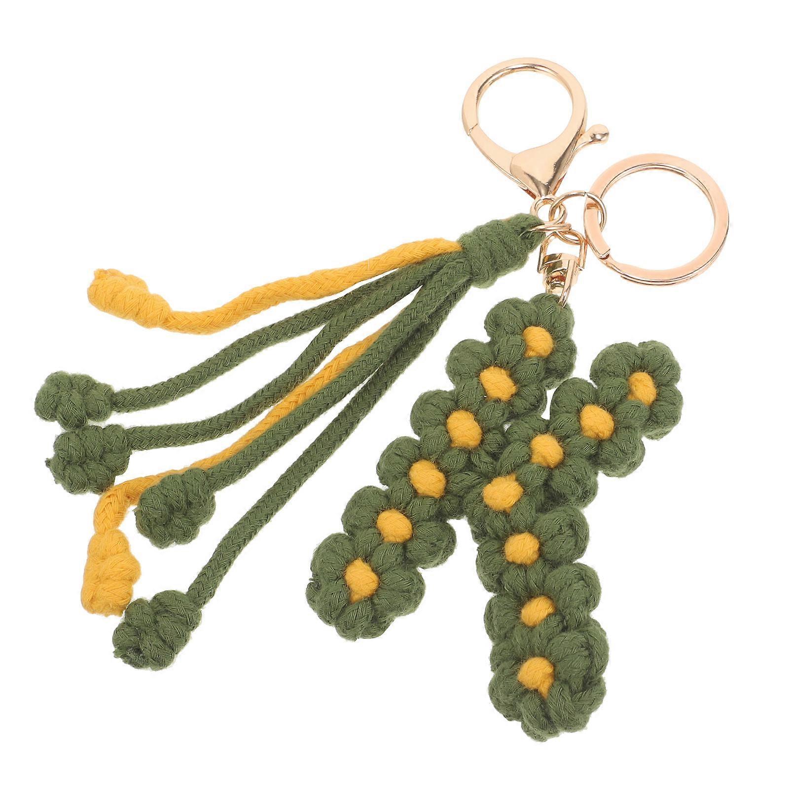 Decorative Woven Daisy Alphabet Keychain for Decor Green Charm