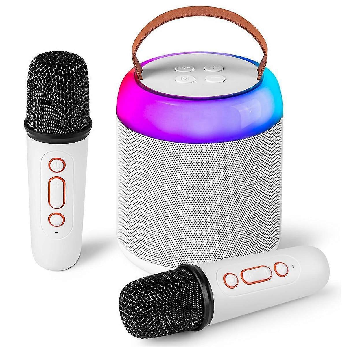 Mini Karaoke Machine for Adults and Kids, Portable Bluetooth Speaker with 2 Wireless Microphones and LED Lights for Family Party, Birthday Gift for Bo