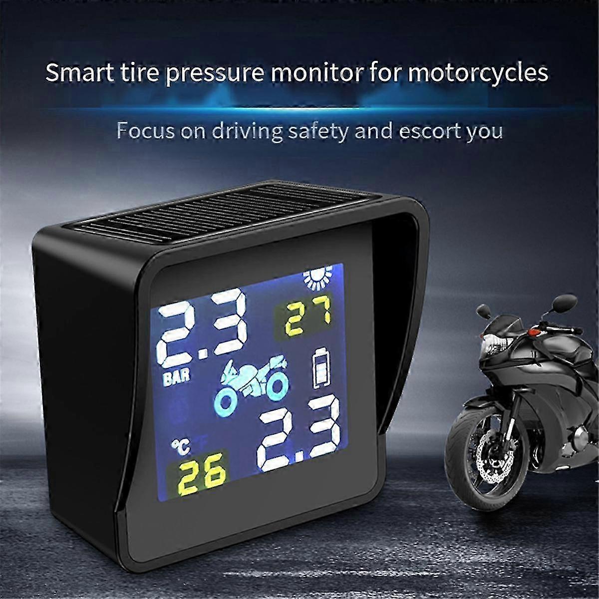 Motorcycle TPMS Sensor Kit with Solar Tire Pressure & Temperature Monitoring: USB Charge for Motorcycles