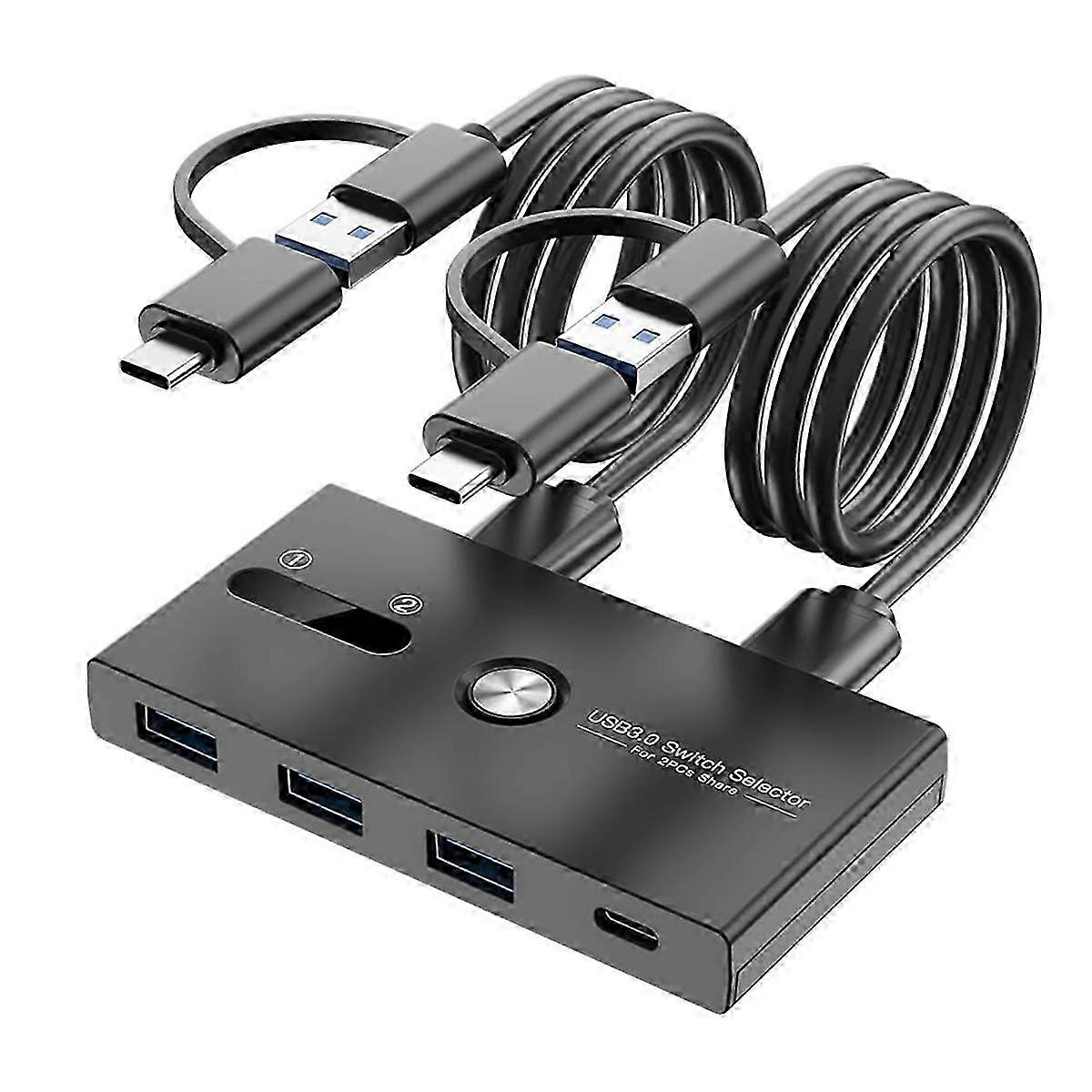 Upgrade 2-in-4-Out USB C KVM Switch with TYPE C & USB 3.0 for Printer Sharing, Keyboard, Mouse & Scanner Connection