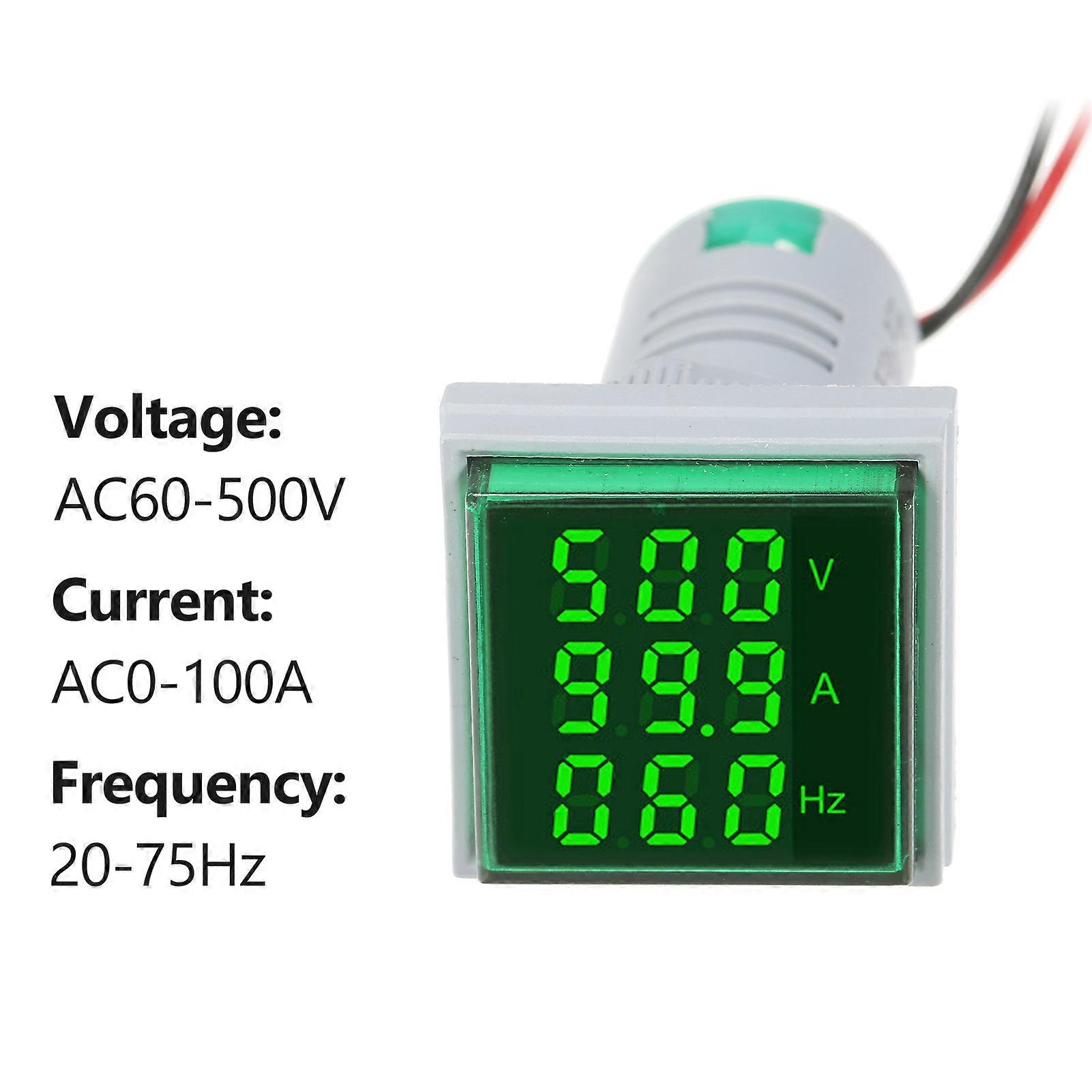 Mini Square Digital Volt-Ammeter 60-500V AC, 0-100A, 2.2" Panel