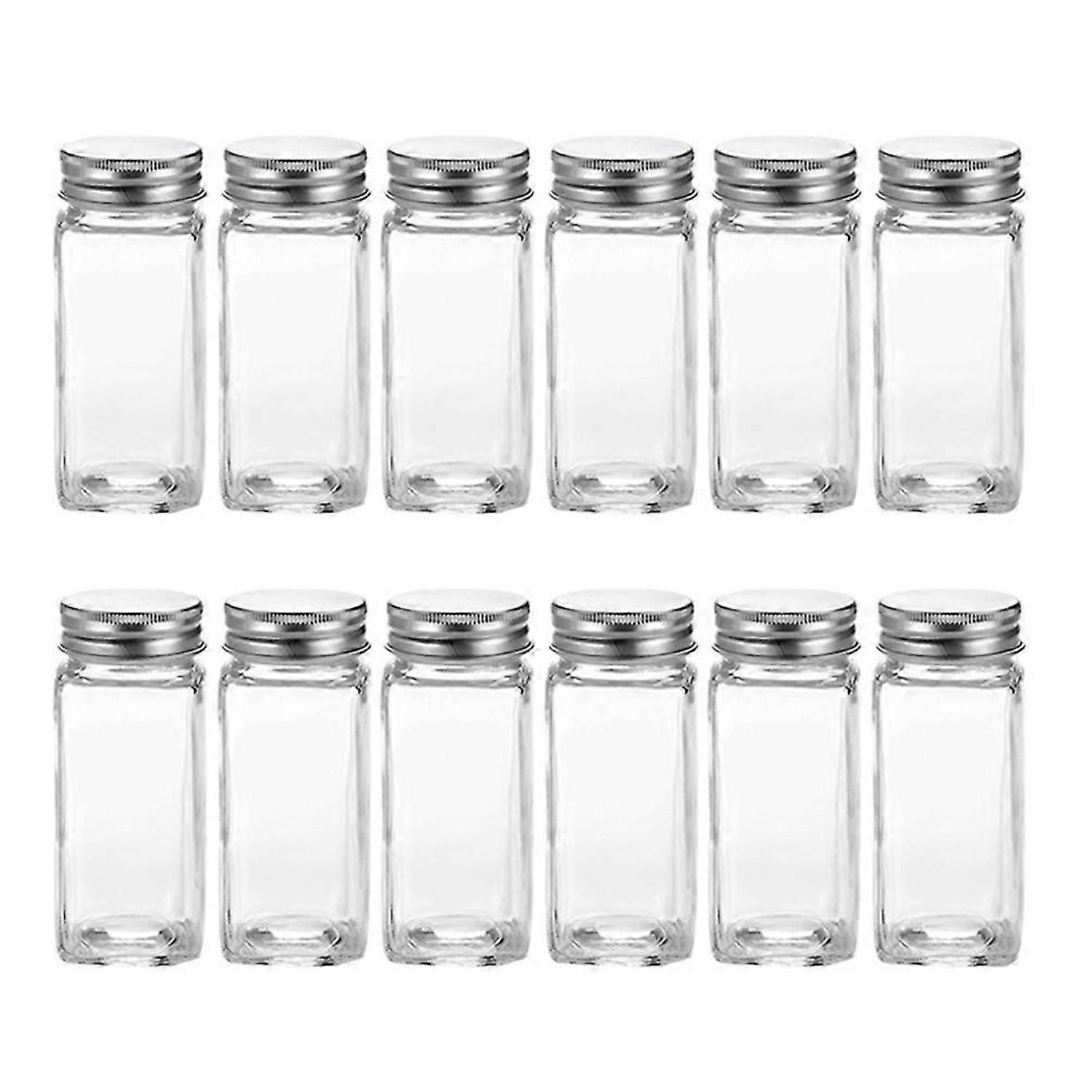 Glass Spice Jars with Labels - Shaker Lids and Airtight Metal Caps