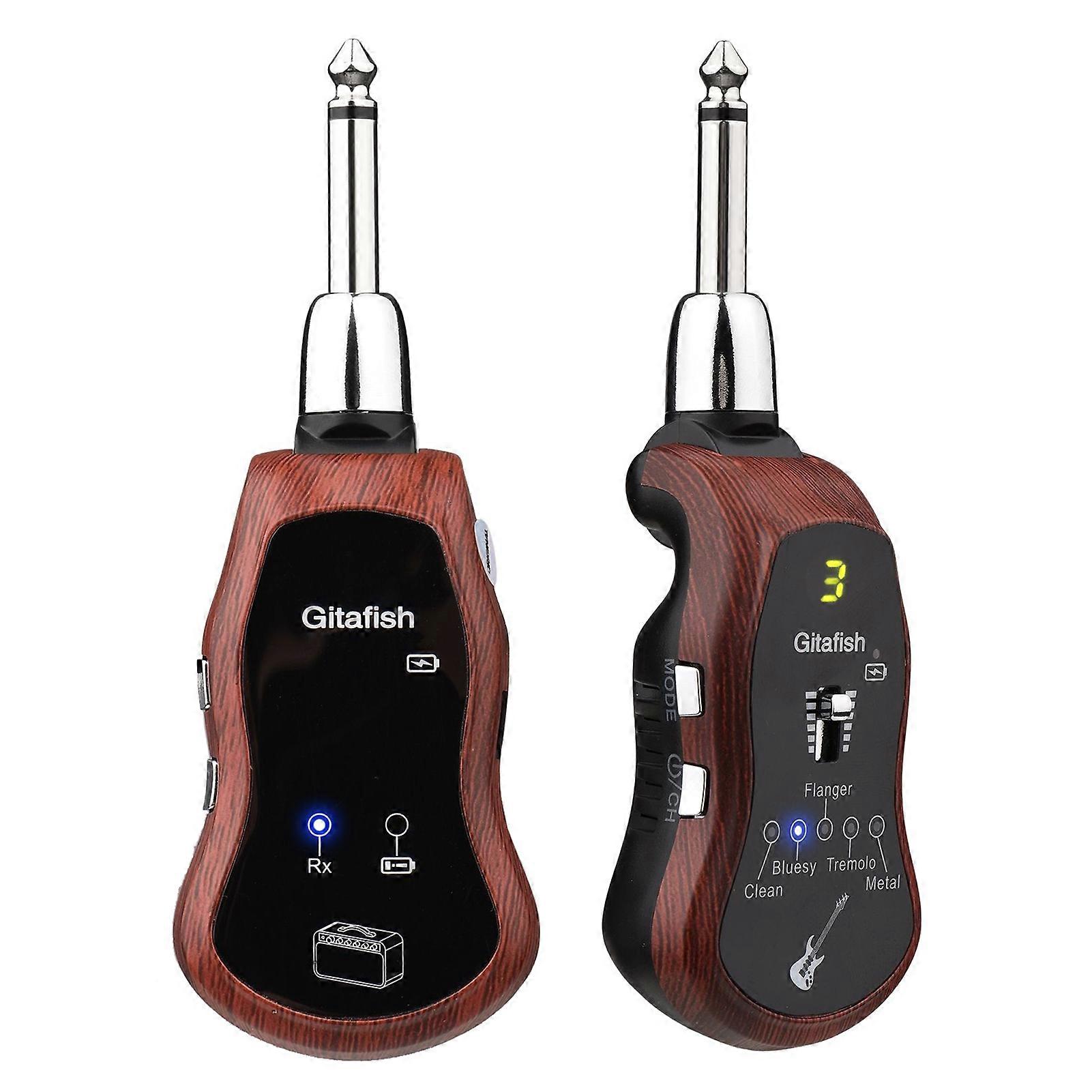 Portable UHF Wireless Guitar System Transmitter & Receiver, 10 Channels, 5 Effects