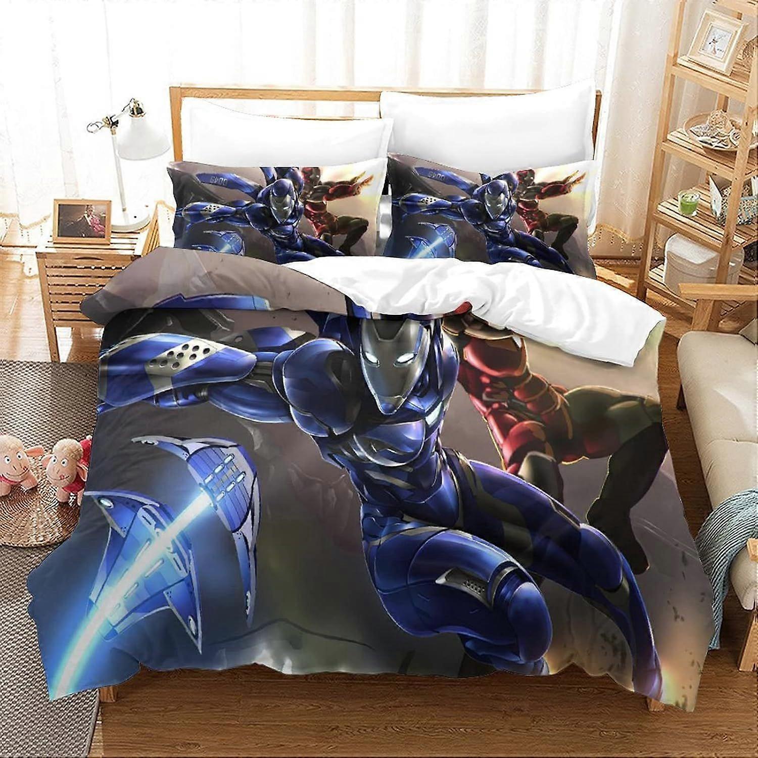 Duvet Cover Set Single Iron Man Printed Duvet Covers Bedding Set for in Kids Teens Adults Soft Hypoallergenic Quilt Cover with Pillowcase with Zipeer 