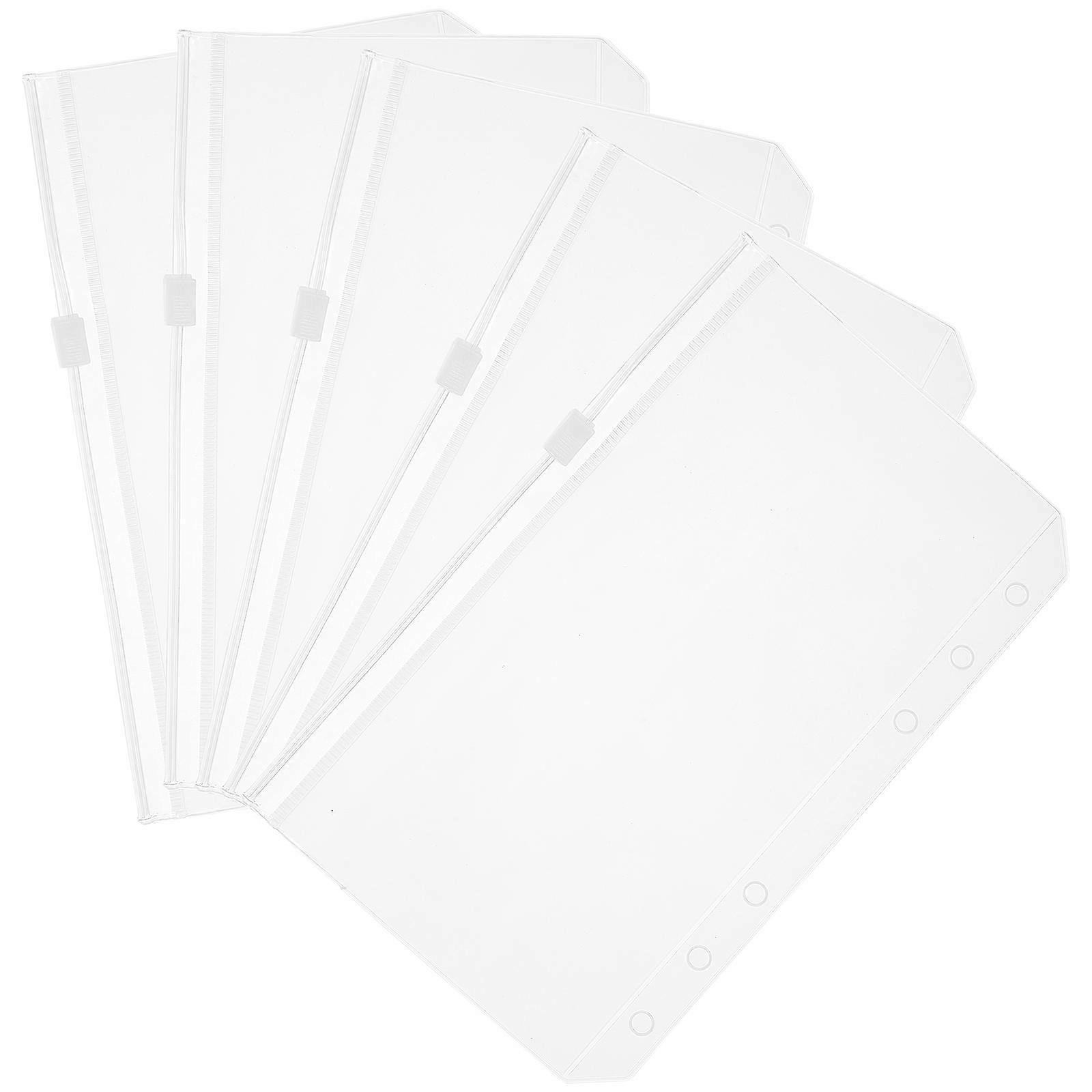 Loose Leaf Zipper Pockets Transparent Binder Pouch for Storage 5Pcs