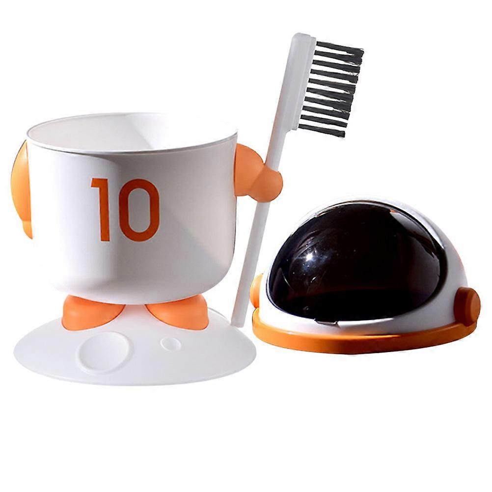 Cartoon Astronaut Trash Can for Desktop Storage with Brush and Lid