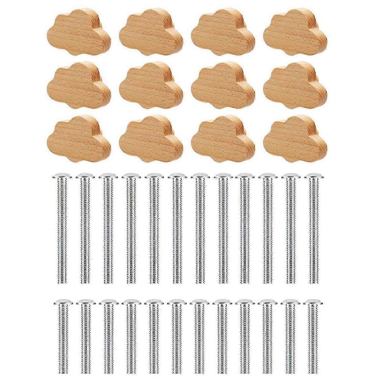 Boho Dresser Knobs- 12 Pack Beech Wood Drawer Knobs Cloud-Shaped Wooden Dresser Pulls for Cabinets,