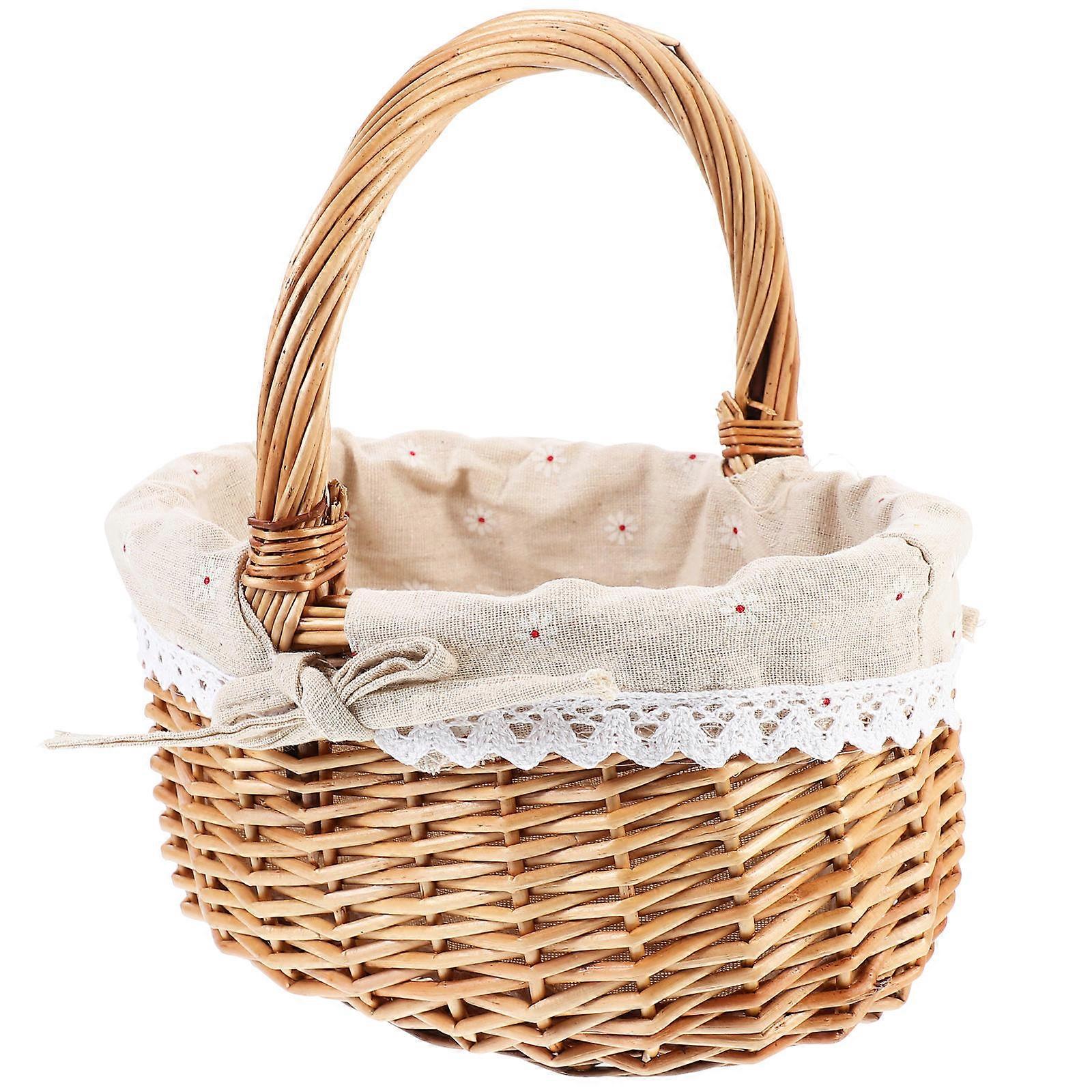 Basket Handmade Weaving Picnic Basket Outdoor Activities Brown Wicker Portable 1Pack