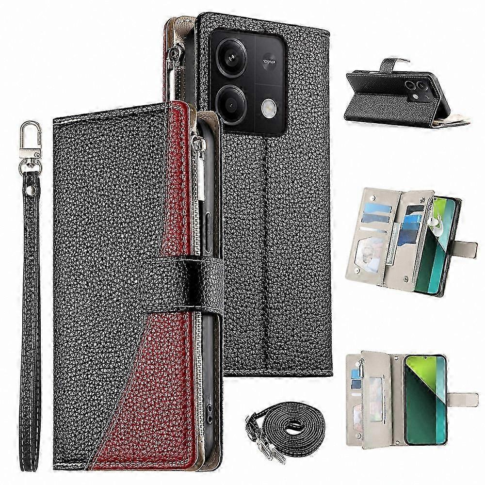 Leather Zipper Wallet Case for Note 13 5G - Colorful Splicing Design with Strap