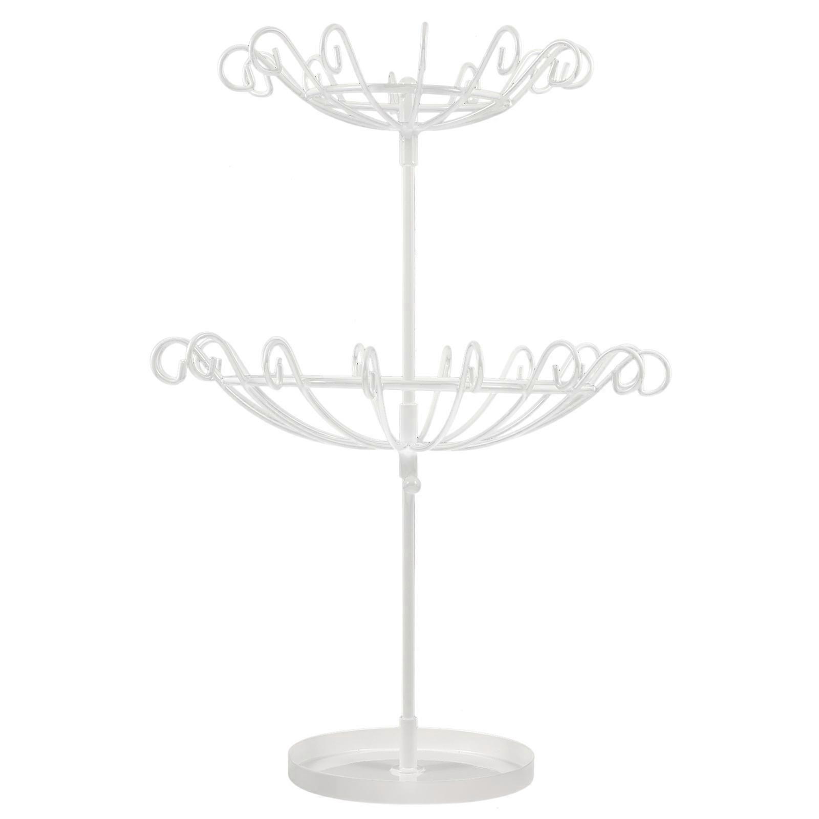 White Rotating Jewelry Rack Iron Display Stand for 2Pcs Multi-Tier Organizer