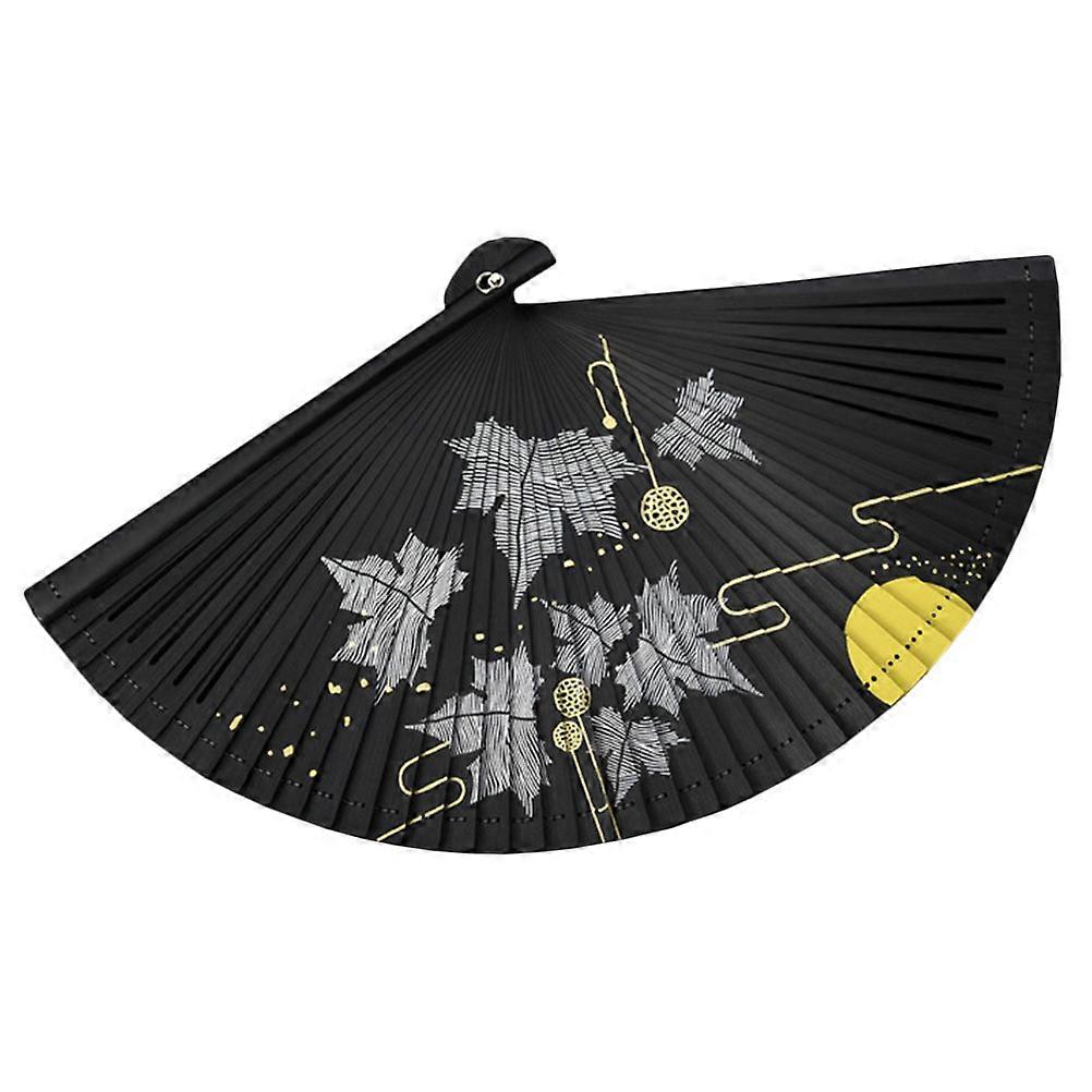 Chinese Style Bamboo Folding Fan Handheld Cooling Dancing Prop Black 1Pack