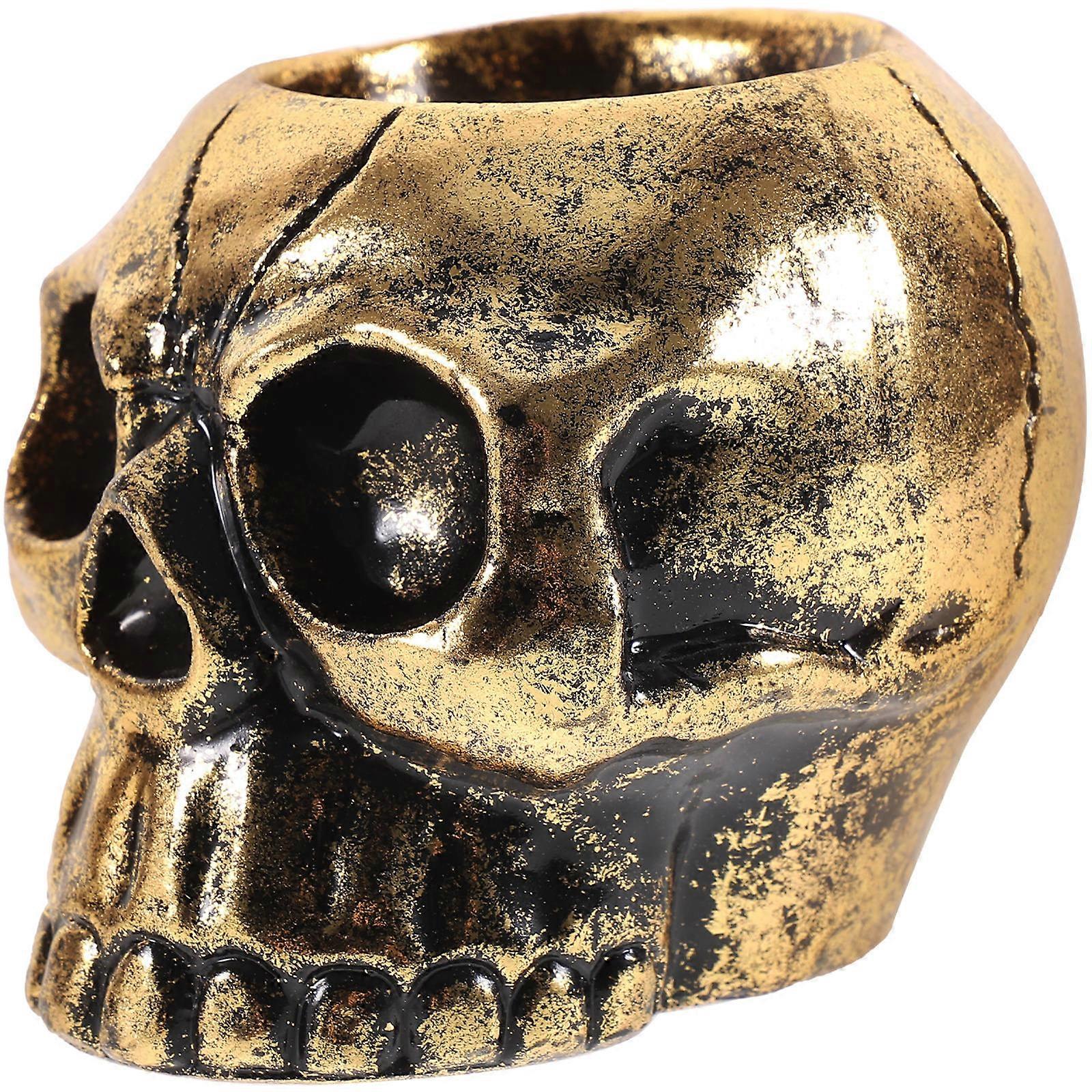 Decorative Resin Skull Candle Holders for Halloween 4Pcs Set Light Brown