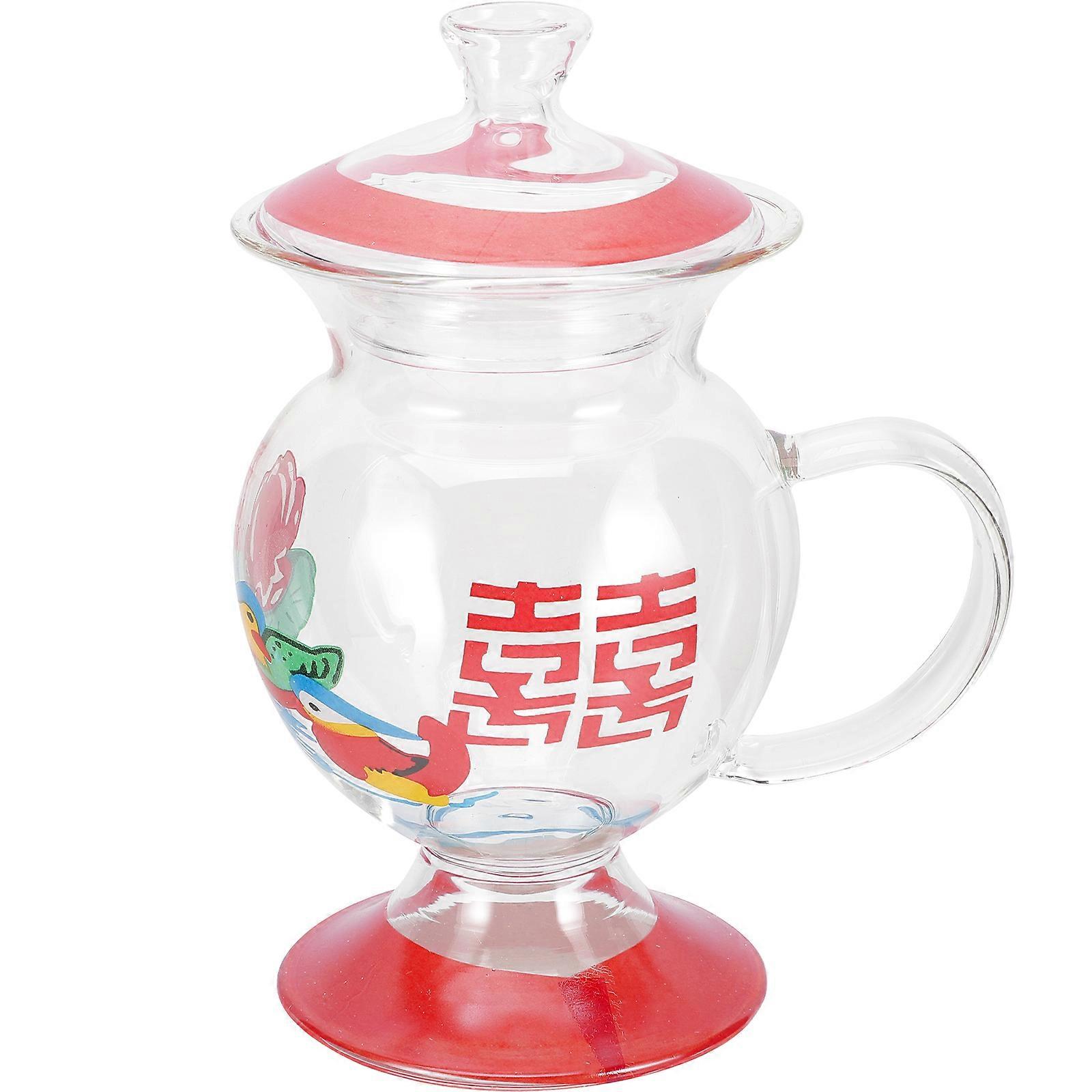 Glass Water Cup With Lid For Gifting Retro Design 4Pcs Spittoon Shaped Mug